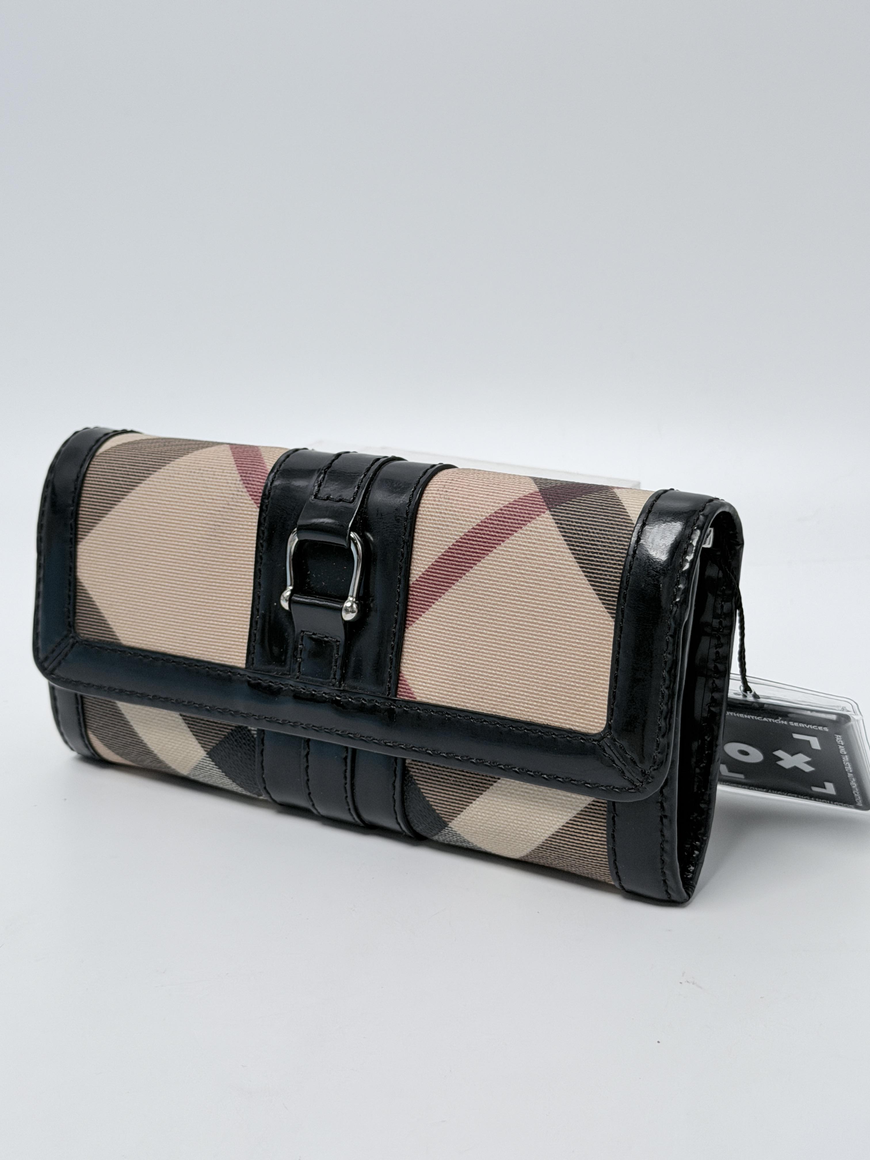 Nova Check Stirrup Buckle Leather Trim Continental Wallet JD1566BR