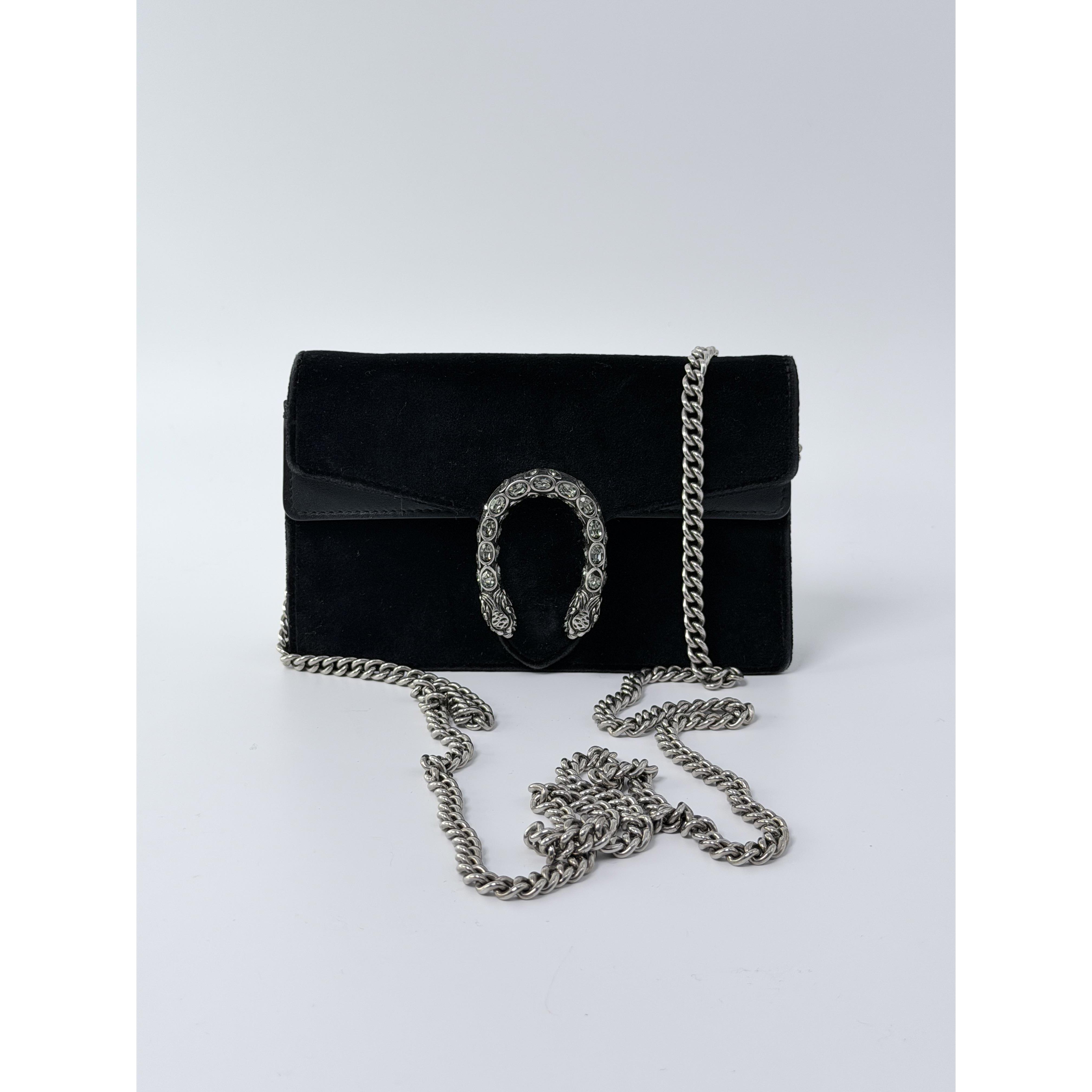 Pre-owned GUCCI Canvas Crossbody Bags Dionysus Suede Super Mini Shoulder Bag Black Chain Crossbody Handbag JD189GG