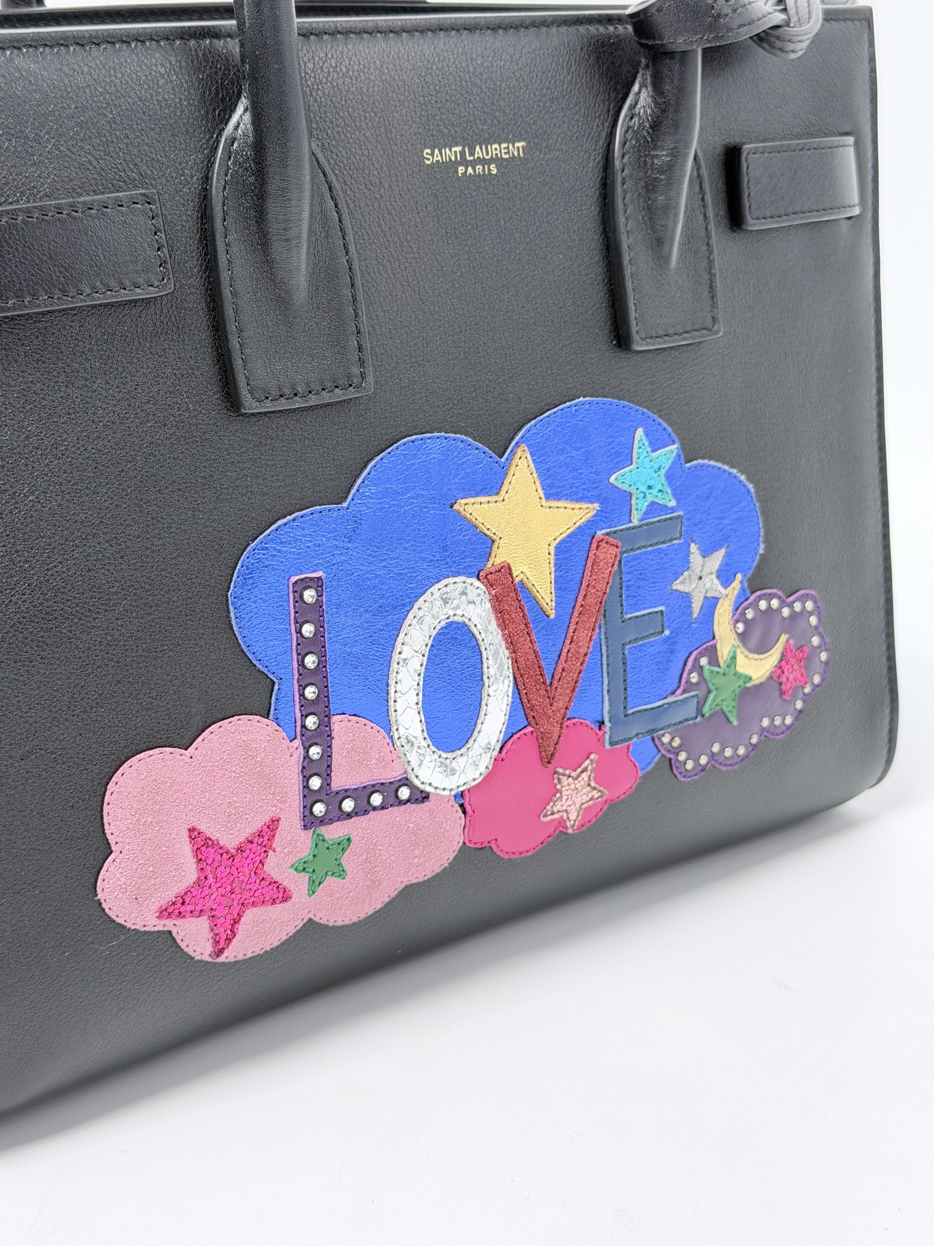 Saint Laurent Baby Sac de Jour Black Calfskin LOVE Patchwork Top Handle Bag JP001YS