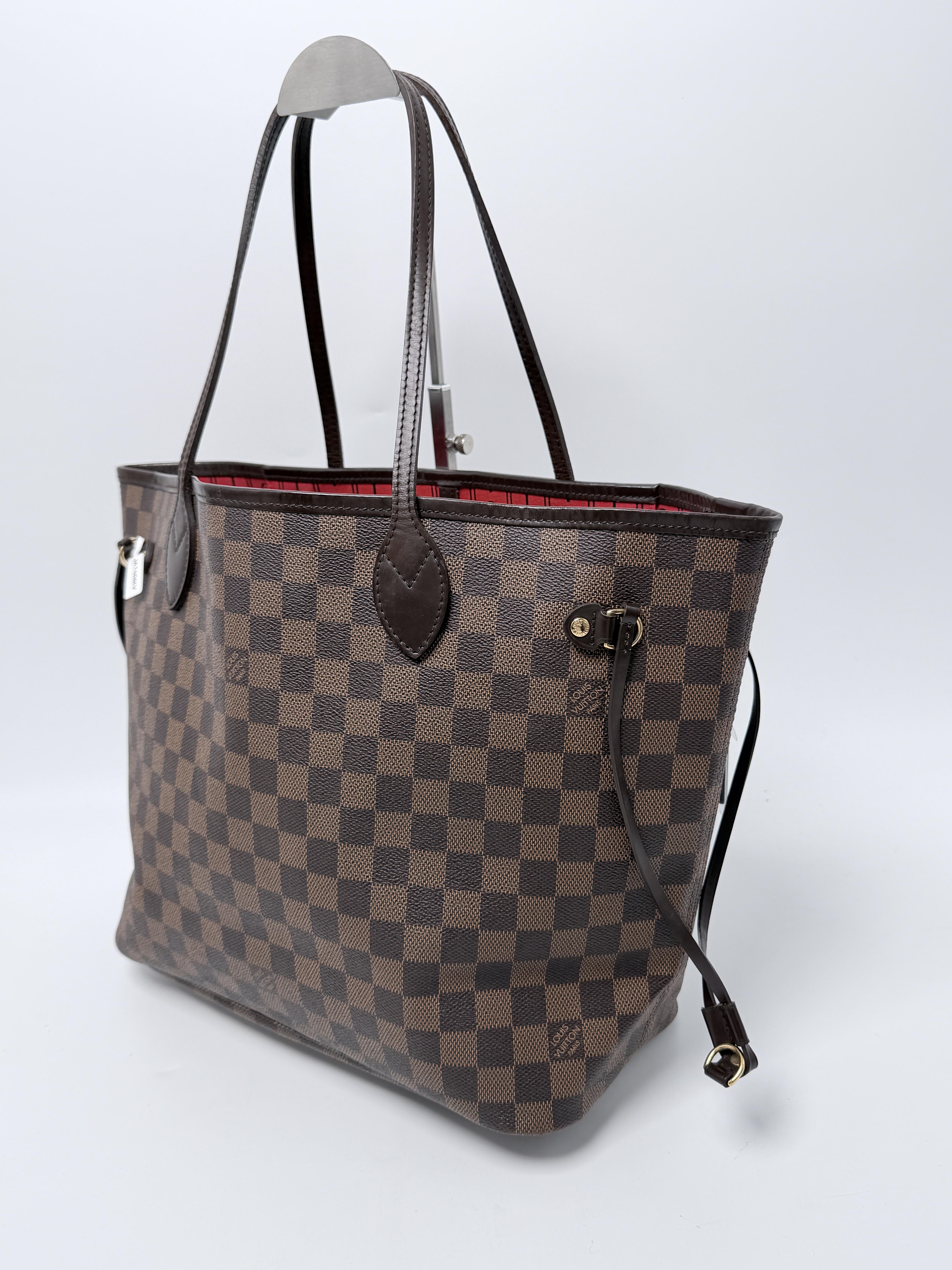 Damier Ebene Neverfull MM Tote Bag Shoulder Handbag Red Interior JA1406LV