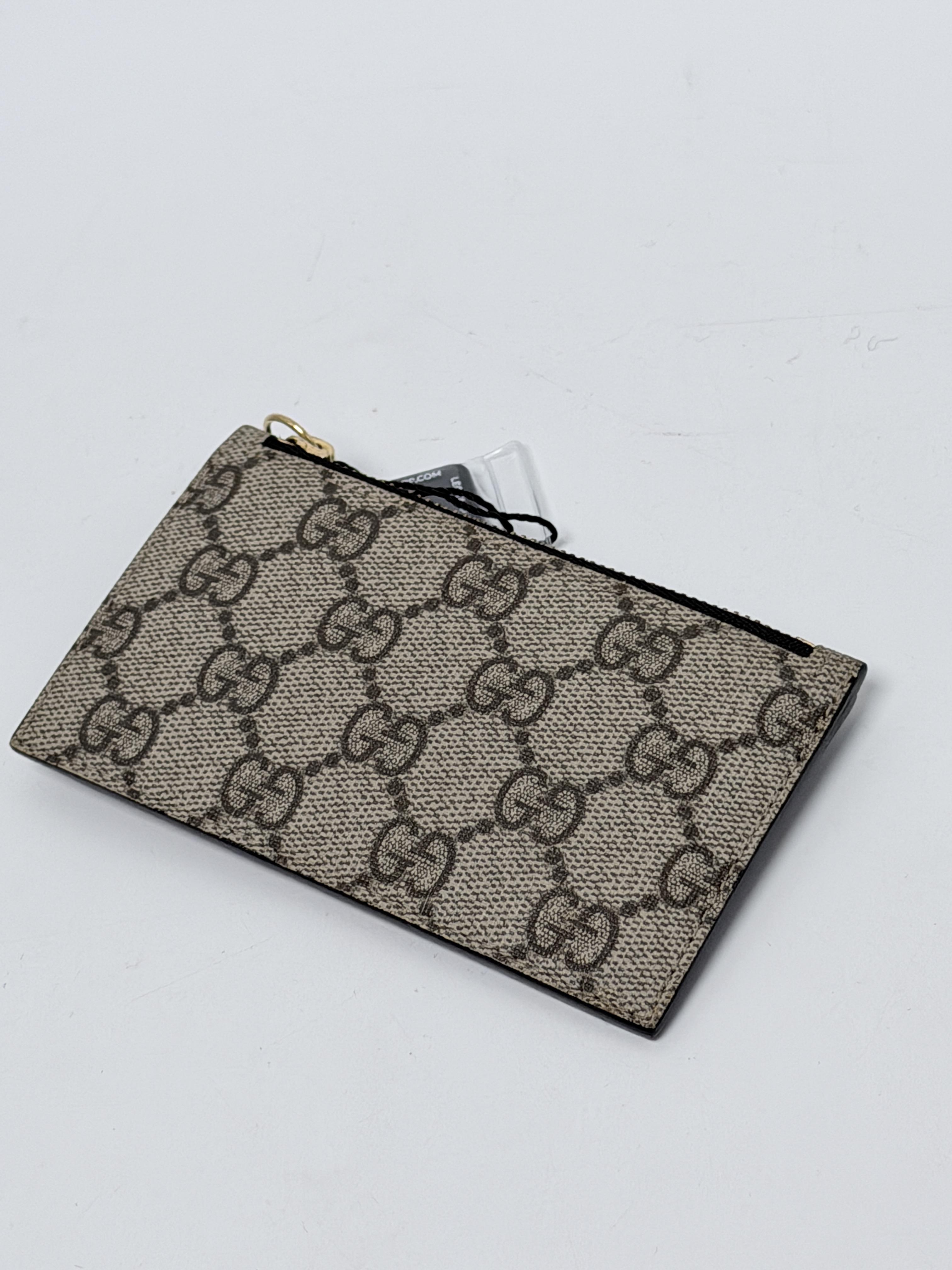 GG Supreme Canvas Black Leather Trim Zip Card Case Key Pouch JD1343GG