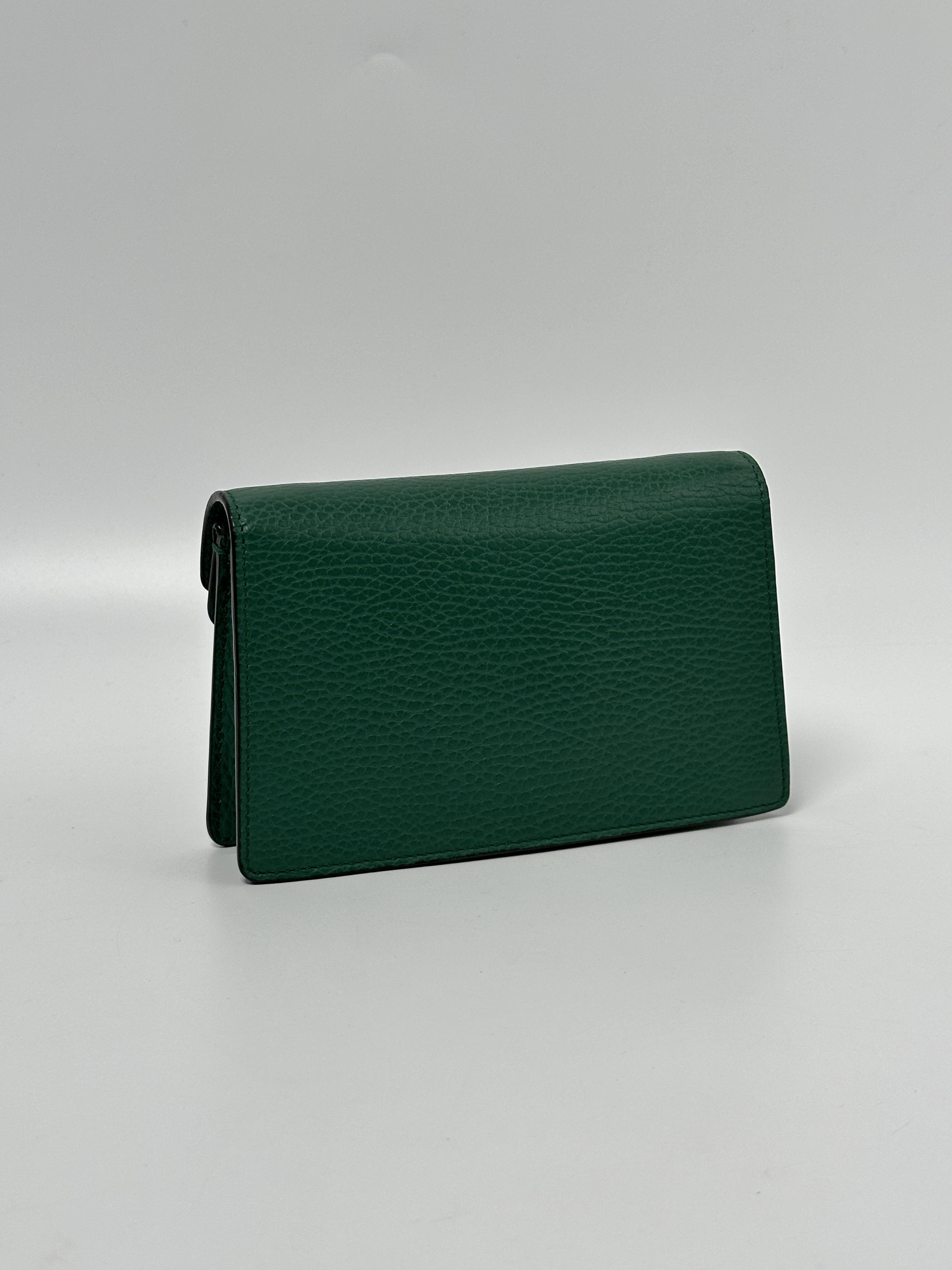 Pre-owned GUCCI Leather Crossbody Bags GG Authentic Dollar Emerald Green Crystal Super Mini Dionysus Shoulder Bag Chain Crossbody Handbag JD745GG
