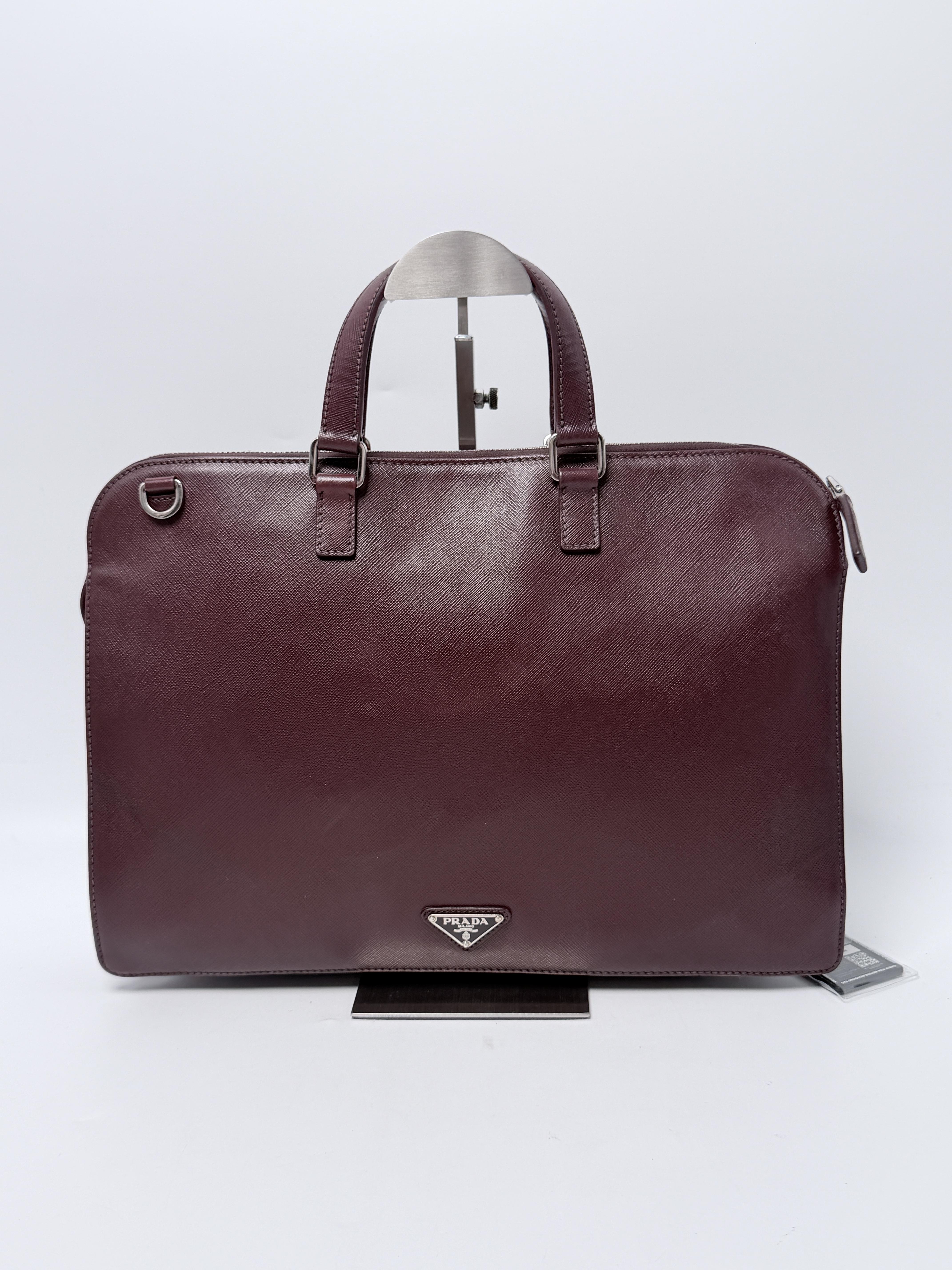 Saffiano Briefcase Burgundy Business Laptop Bag Crossbody Tote JA1416PR