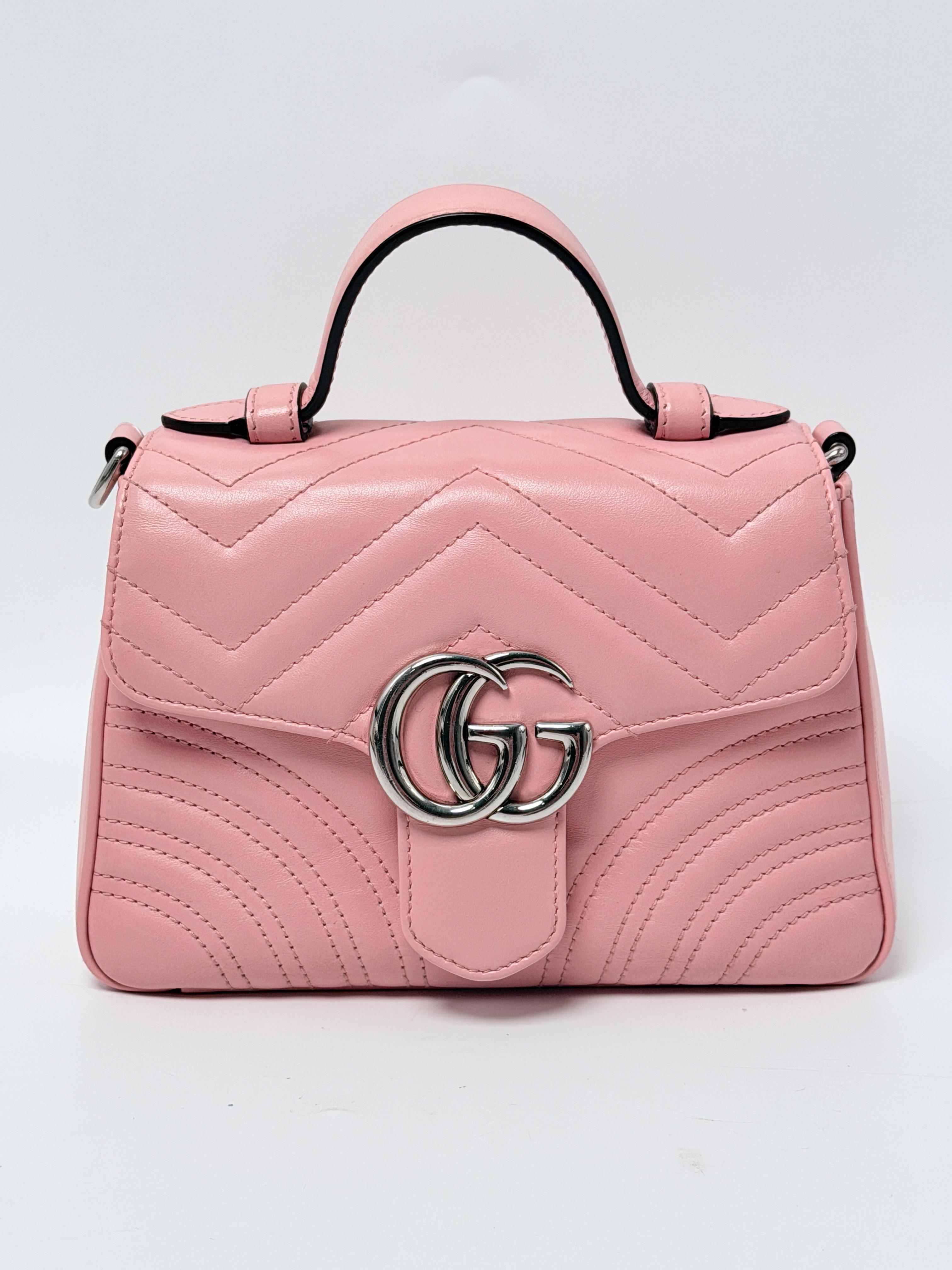GG Marmont Mini Top Handle Bag Pink Quilted Crossbody Satchel JD1678GG