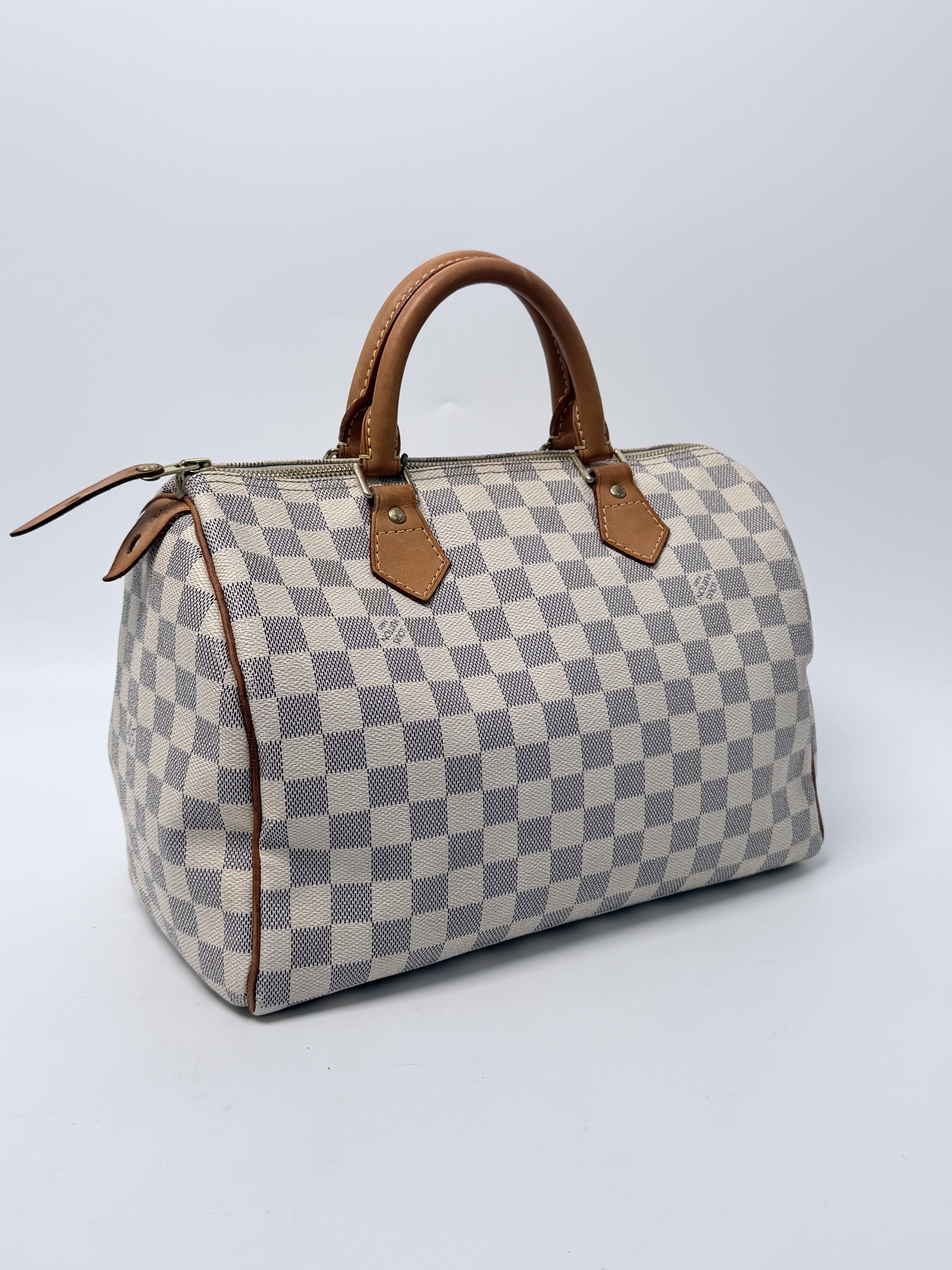 Damier Azur Speedy 30 Handle Handbag Shoulder Bag White JE771LV