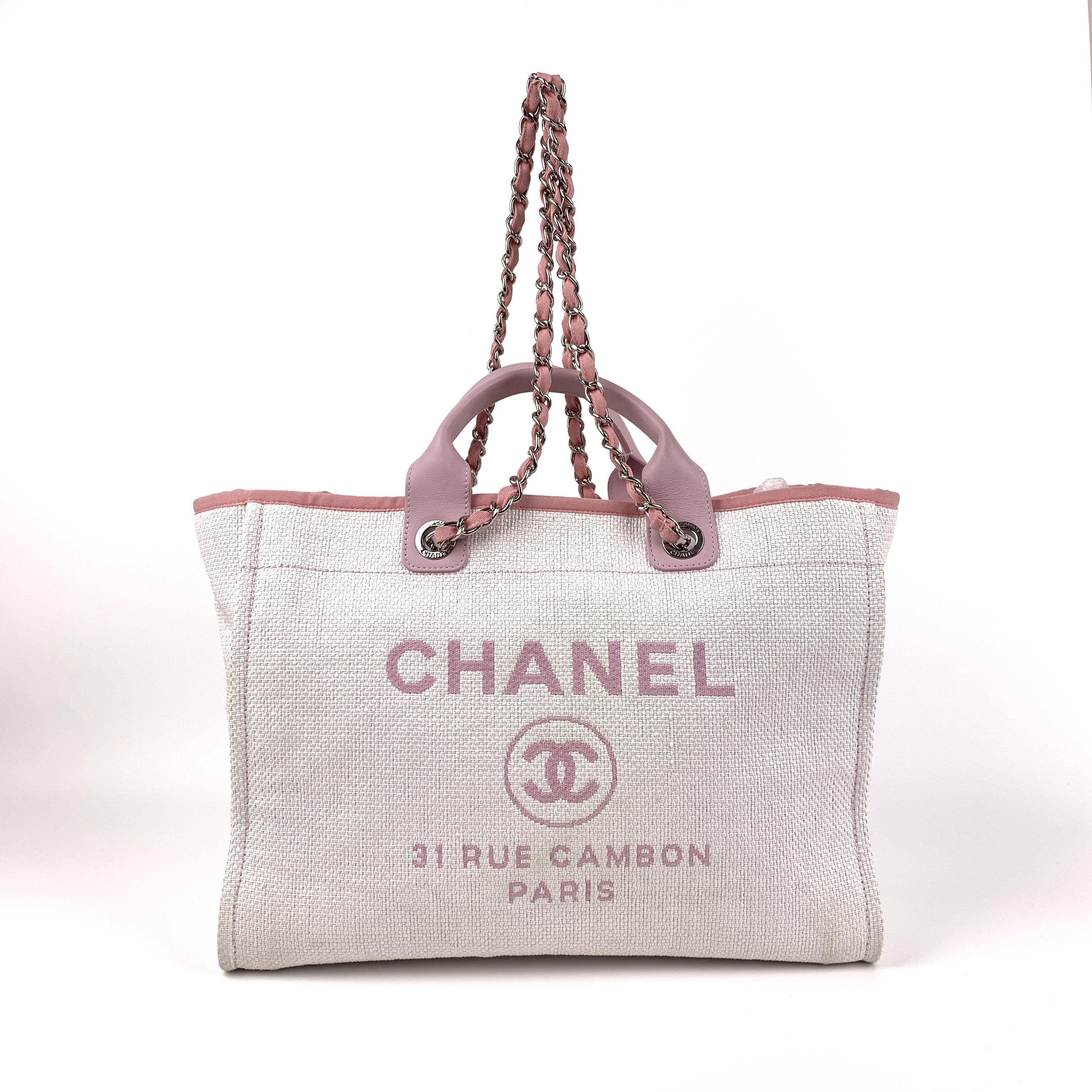 Deauville Large Tote Bag White & Pink Canvas, Handheld & Shoulder Bag,Sku:SH67 2016