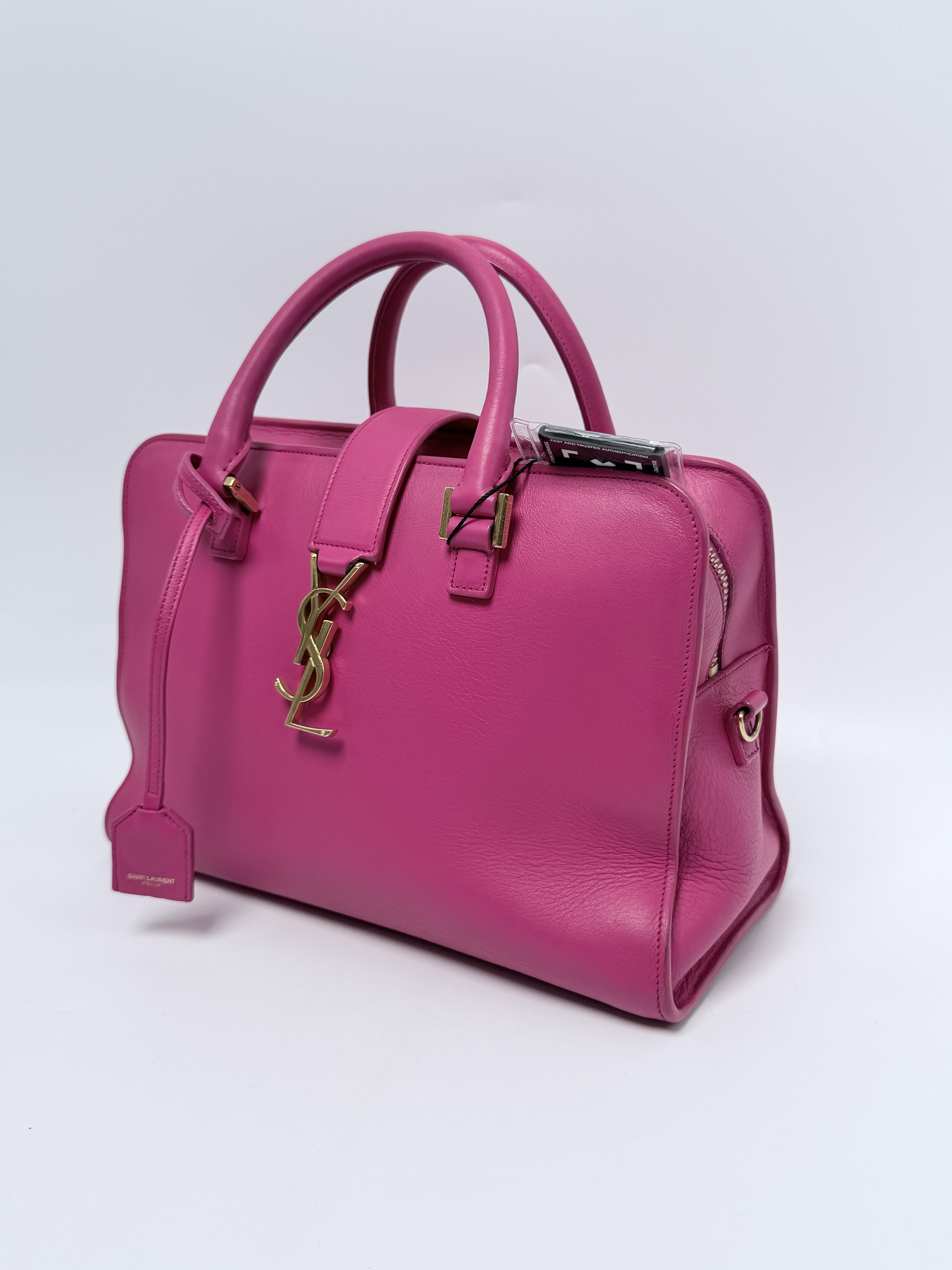 Saint Laurent Cabas Monogram Satchel Bag Fuchsia Pink JD1382Y