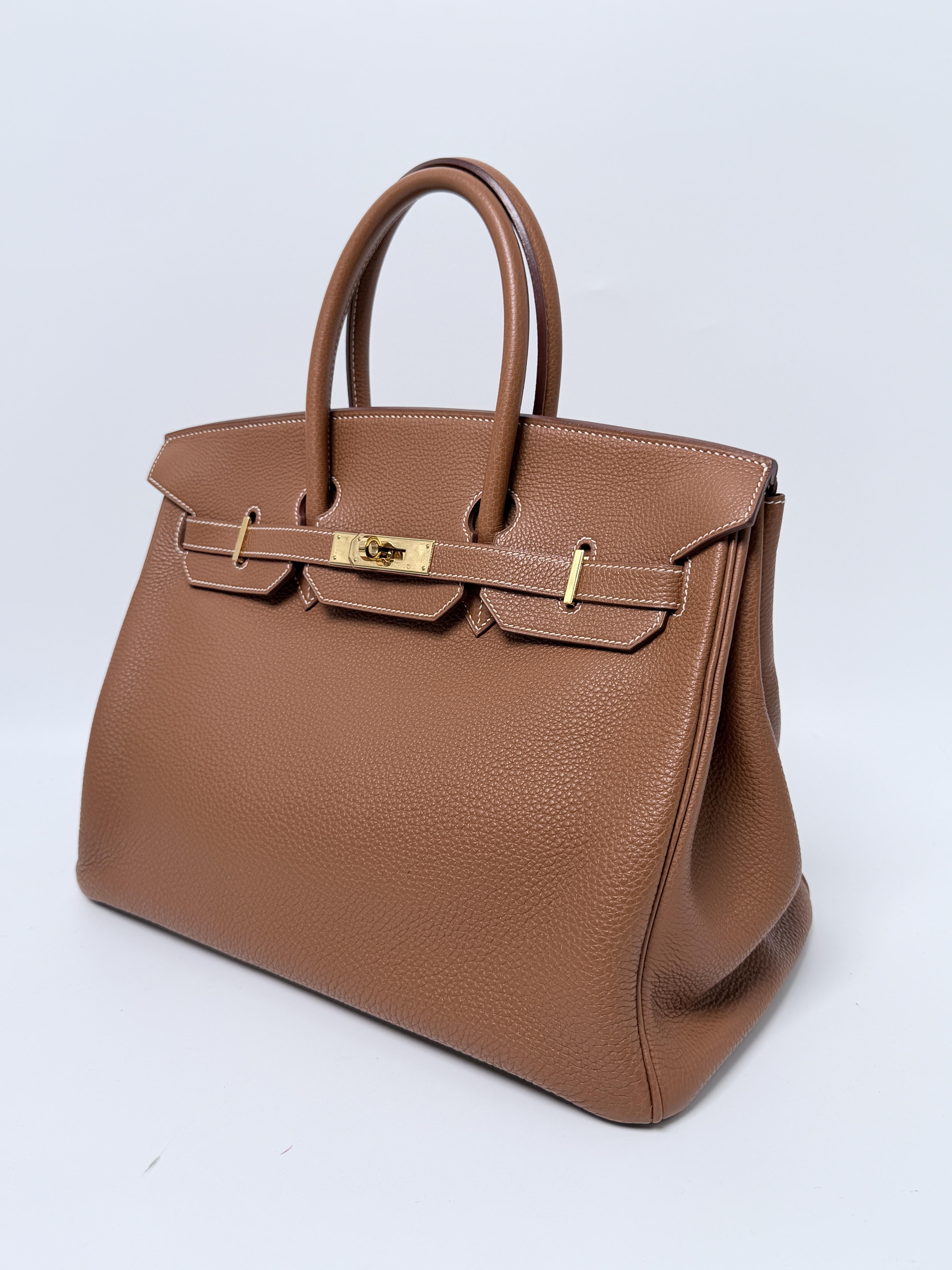 Pre-owned HERMÈS Leather Shoulder Bags Caramel Brown Togo Birkin 35 Tote Bag Top Handle Shoulder Handbag Gold Hardware FJ003HM