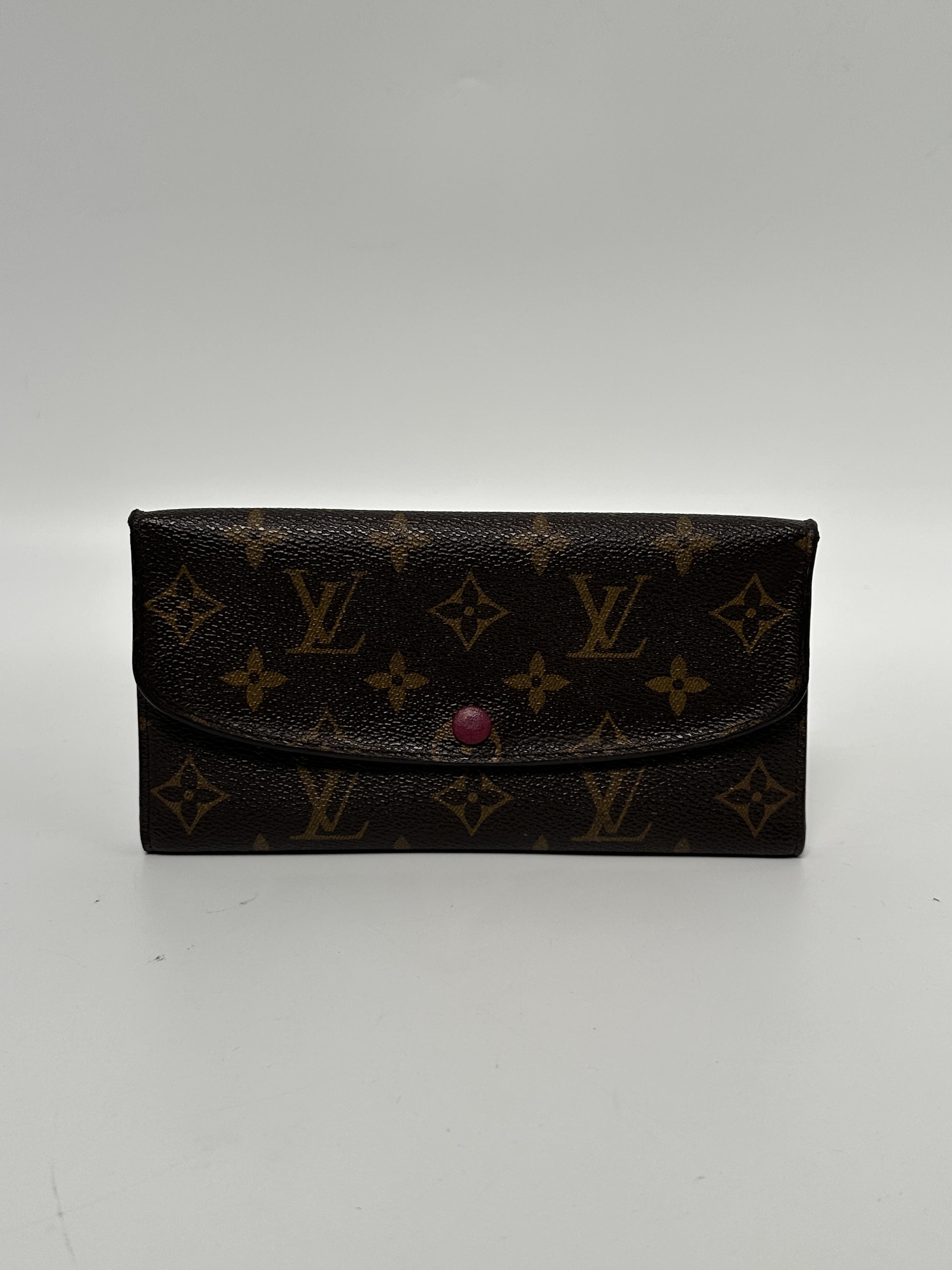 Pre-owned Louis Vuitton Canvas Clutches & Wristlets Emilie Long Flap Wallet Monogram Coquelicot JE351LV