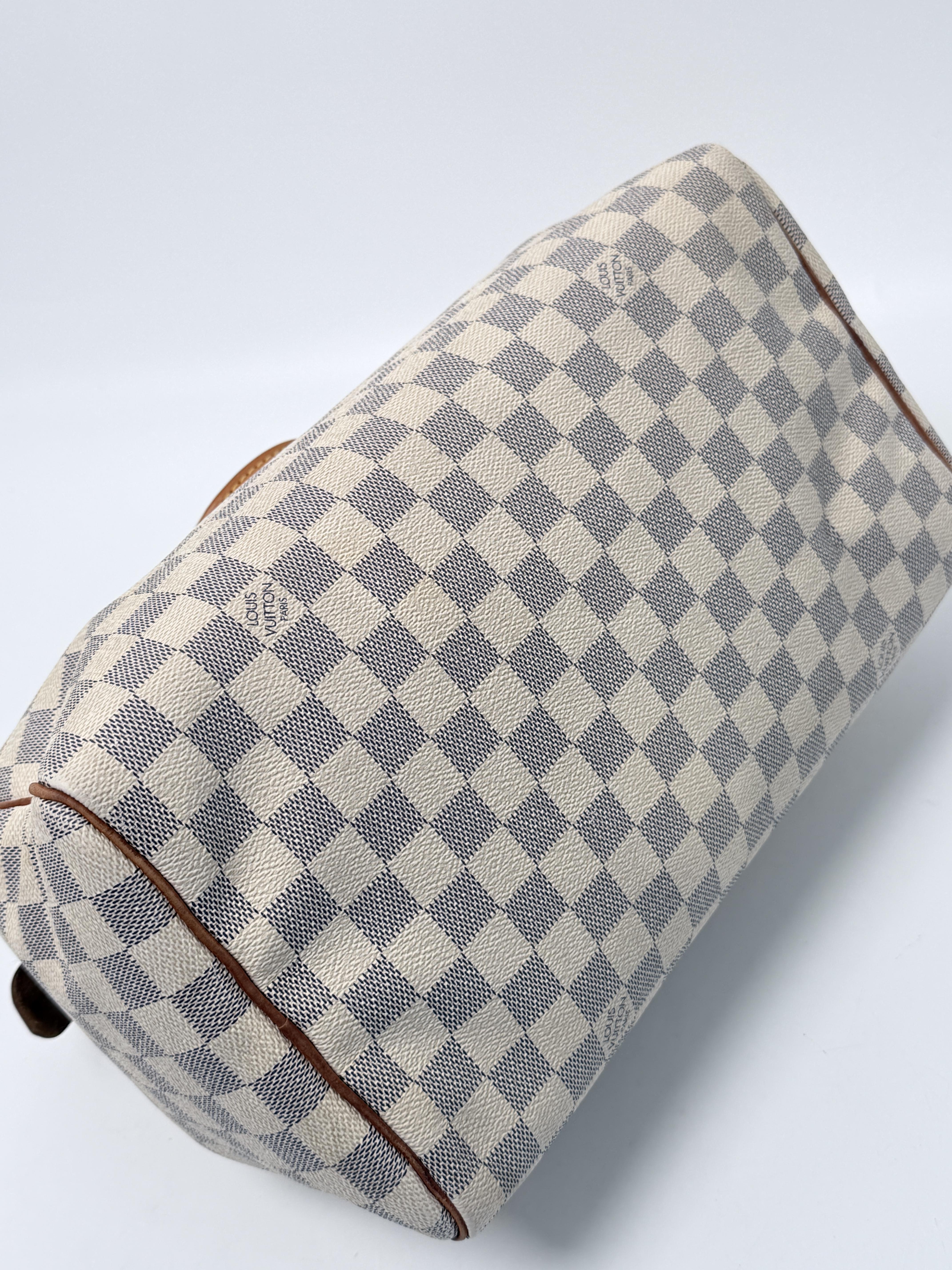 Damier Azur Speedy 30 Handle Handbag Shoulder Bag White JE771LV