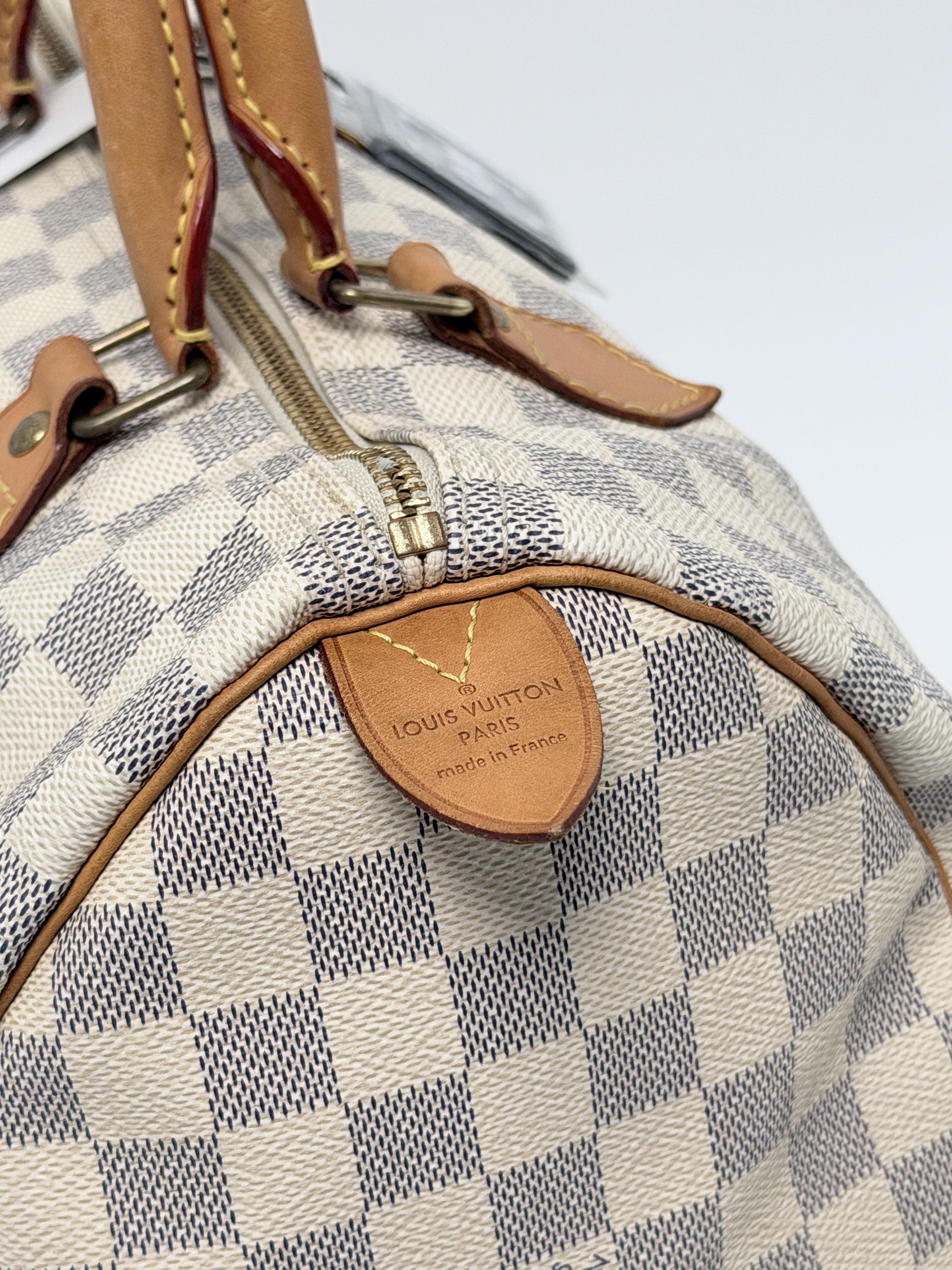 Damier Azur Speedy 30 Handle Handbag Shoulder Bag White JE733LV