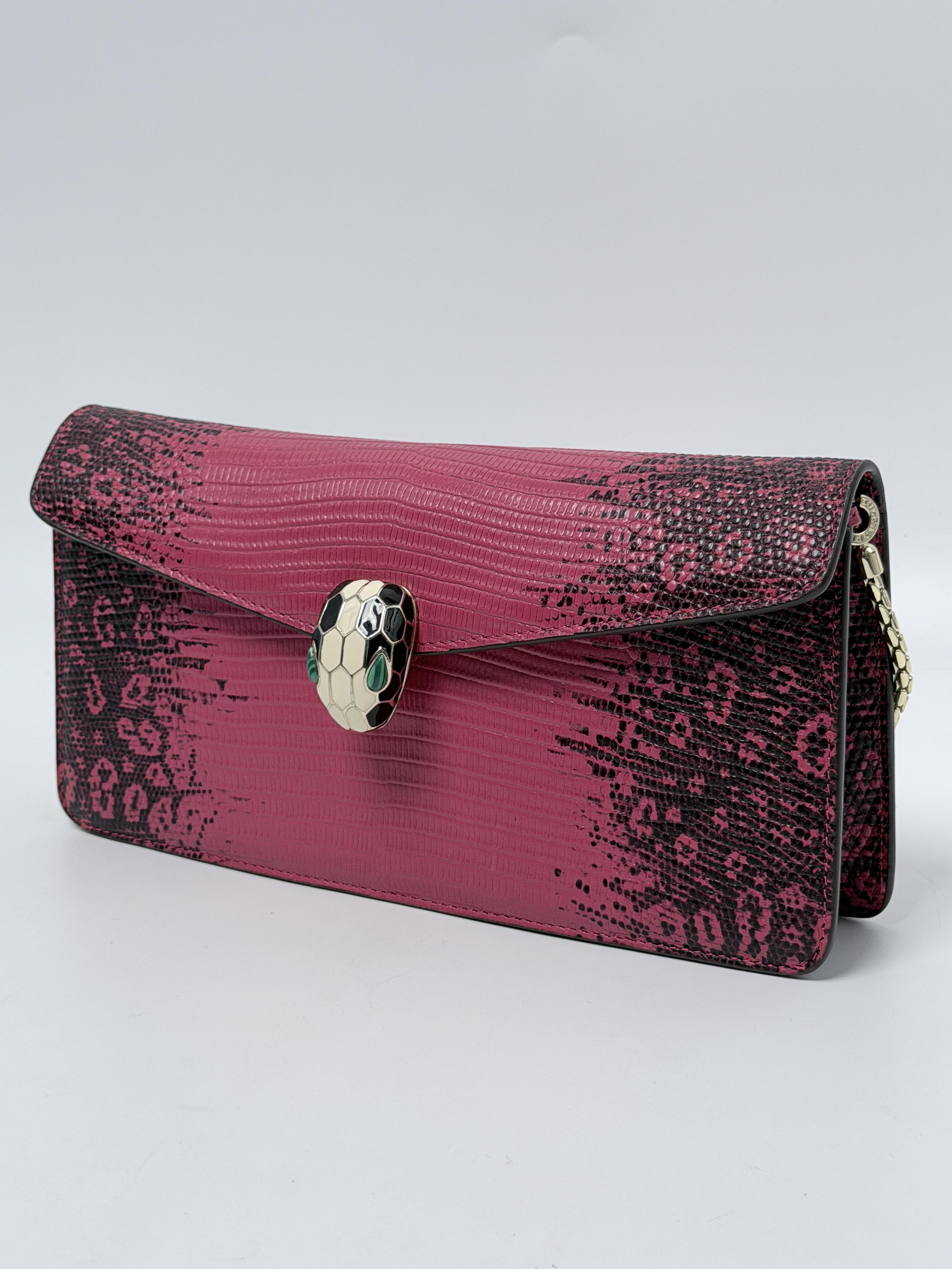 Serpenti Forever Pink Lizard Skin Wallet on Chain Crossbody Bag XU002BG