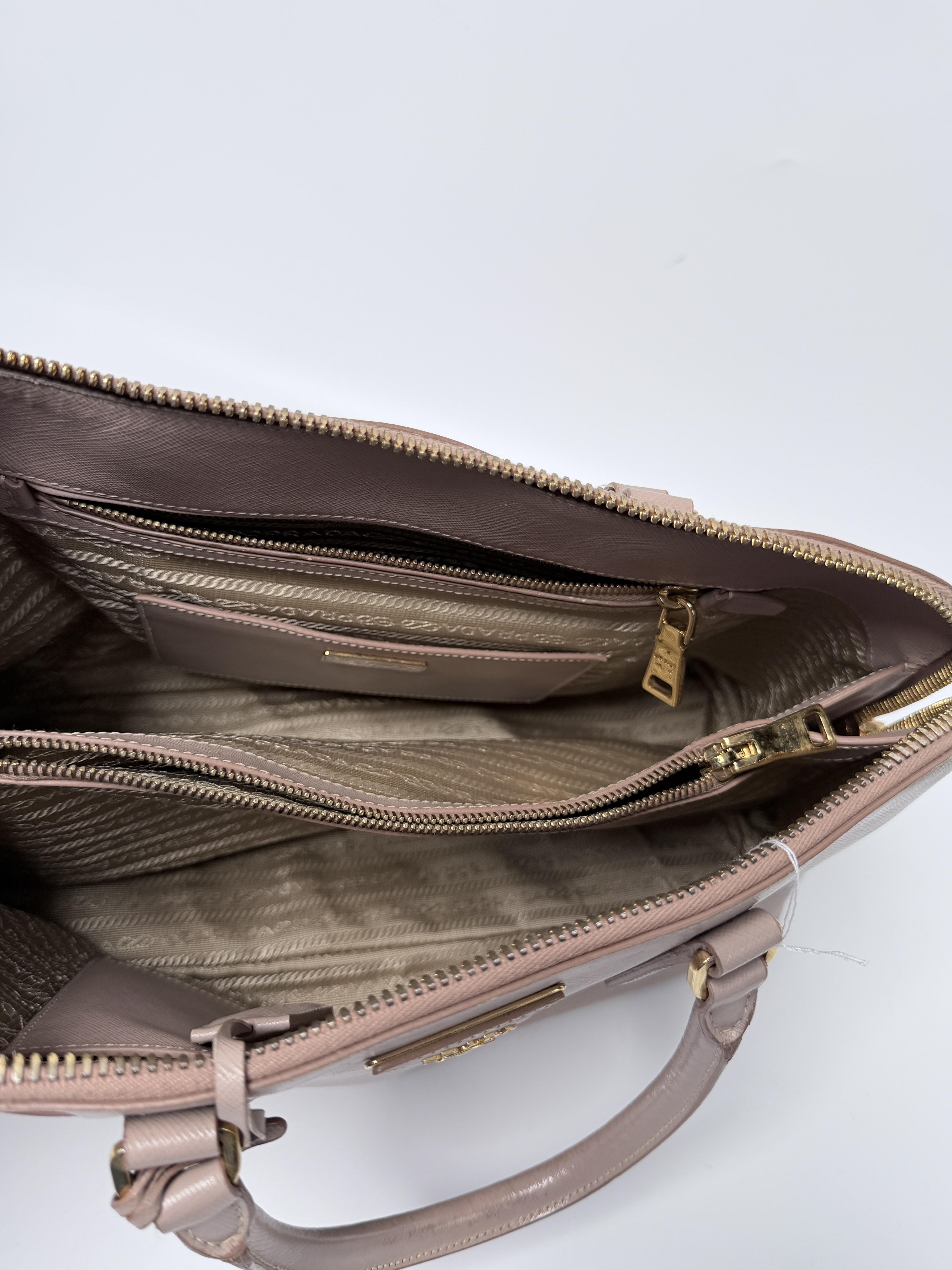 Pink Saffiano Lux Medium Galleria Double Zip Tote Bag Handle Handbag JA514PR