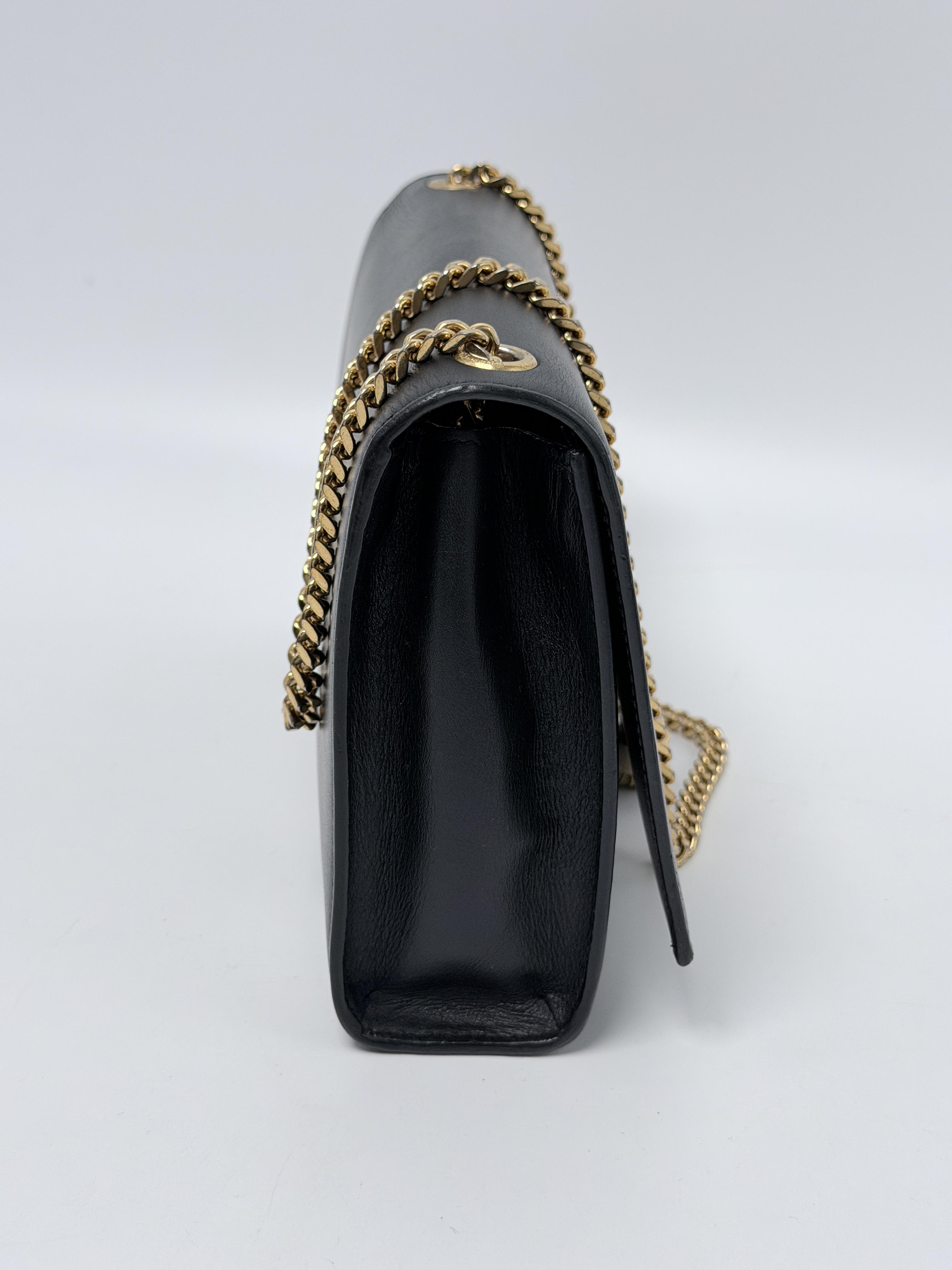 SAINT LAURENT Smooth Calfskin Medium Kate Tassel Chain Shoulder Bag Black Gold JD1240Y