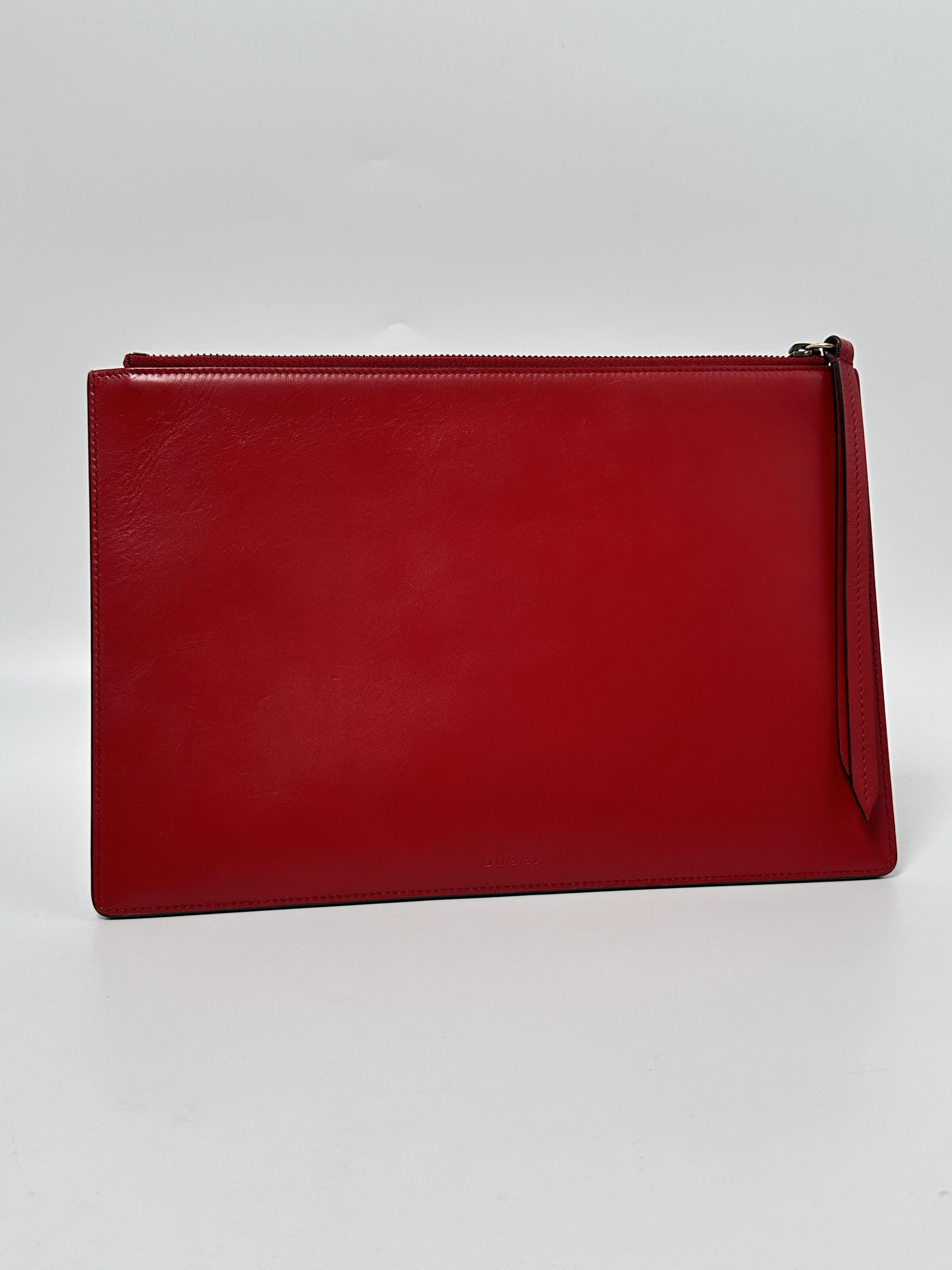Pre-owned GUCCI LEATHER Clutches & Wristlets Red Ghost Diamond Zip Pouch Clutch JD762GG