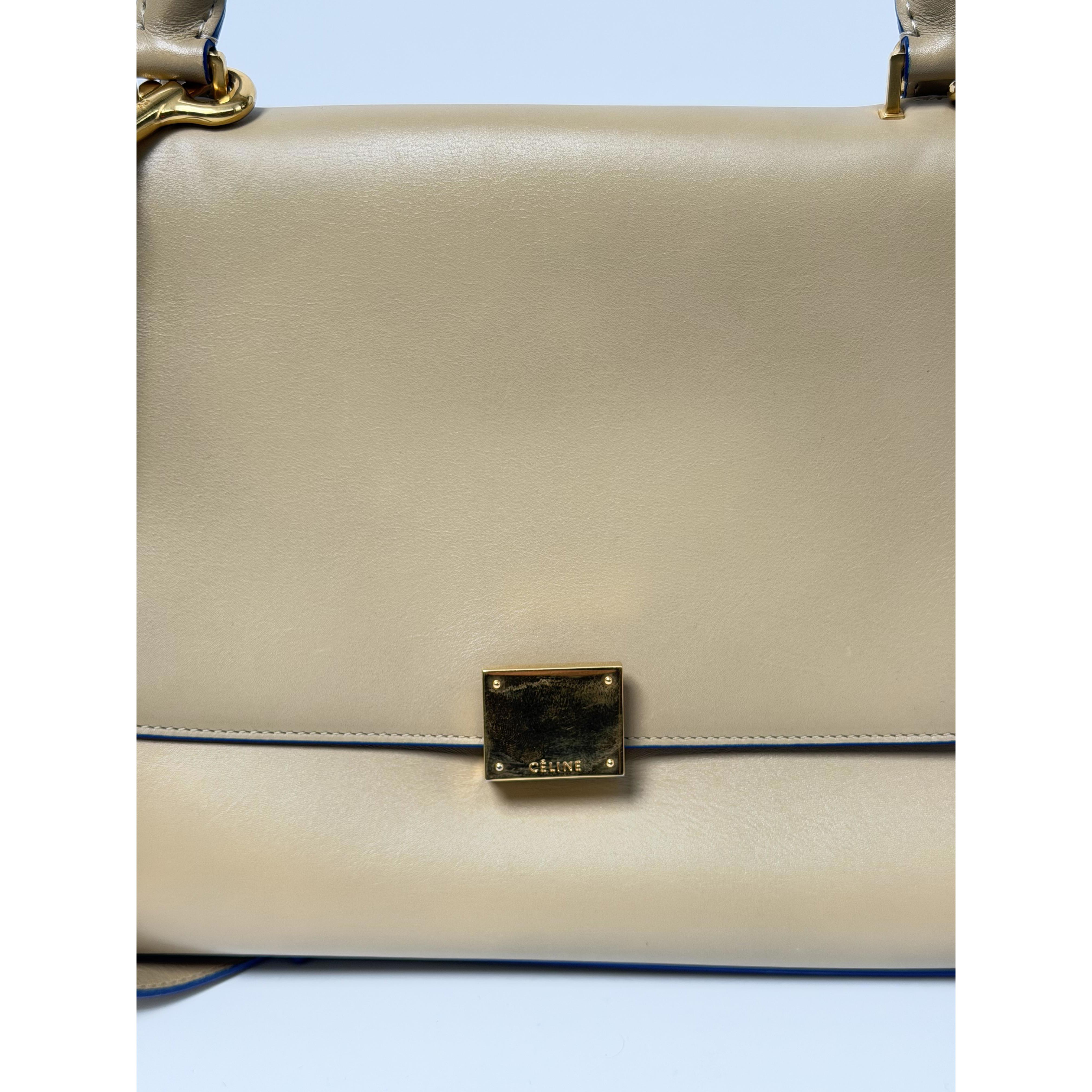 Pre-owned Celine leather Shoulder Bags Bi Color Trapeze Top Handle Handbag Shoulder Bag Beige Cobalt Blue P001CE