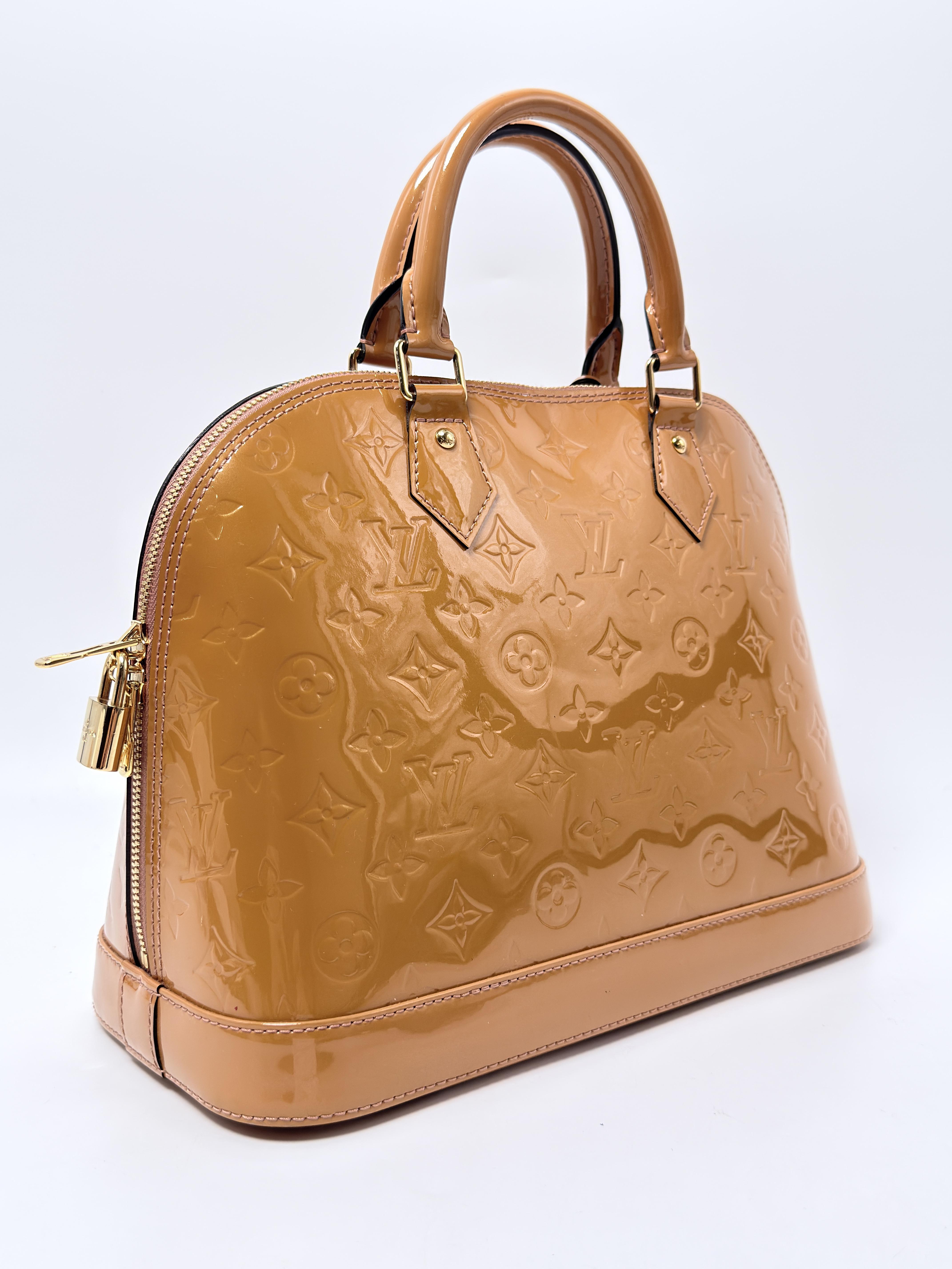 Monogram Vernis Alma PM Bronze Beige Handle Handbag Bag JD1592LV