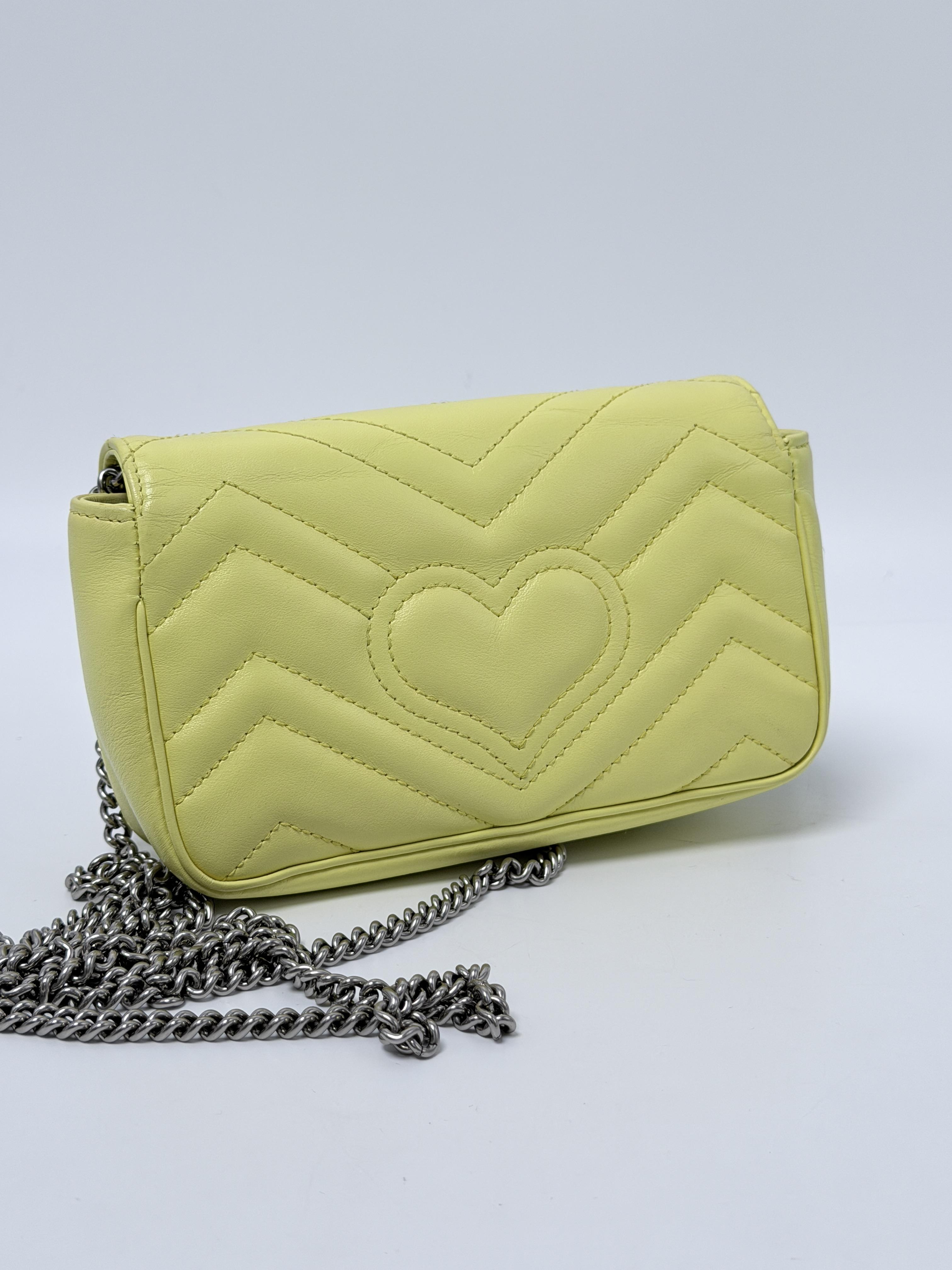 GG Marmont Super Mini Pastel Yellow Matelasse Chain Croosbody Bag JD1339GG