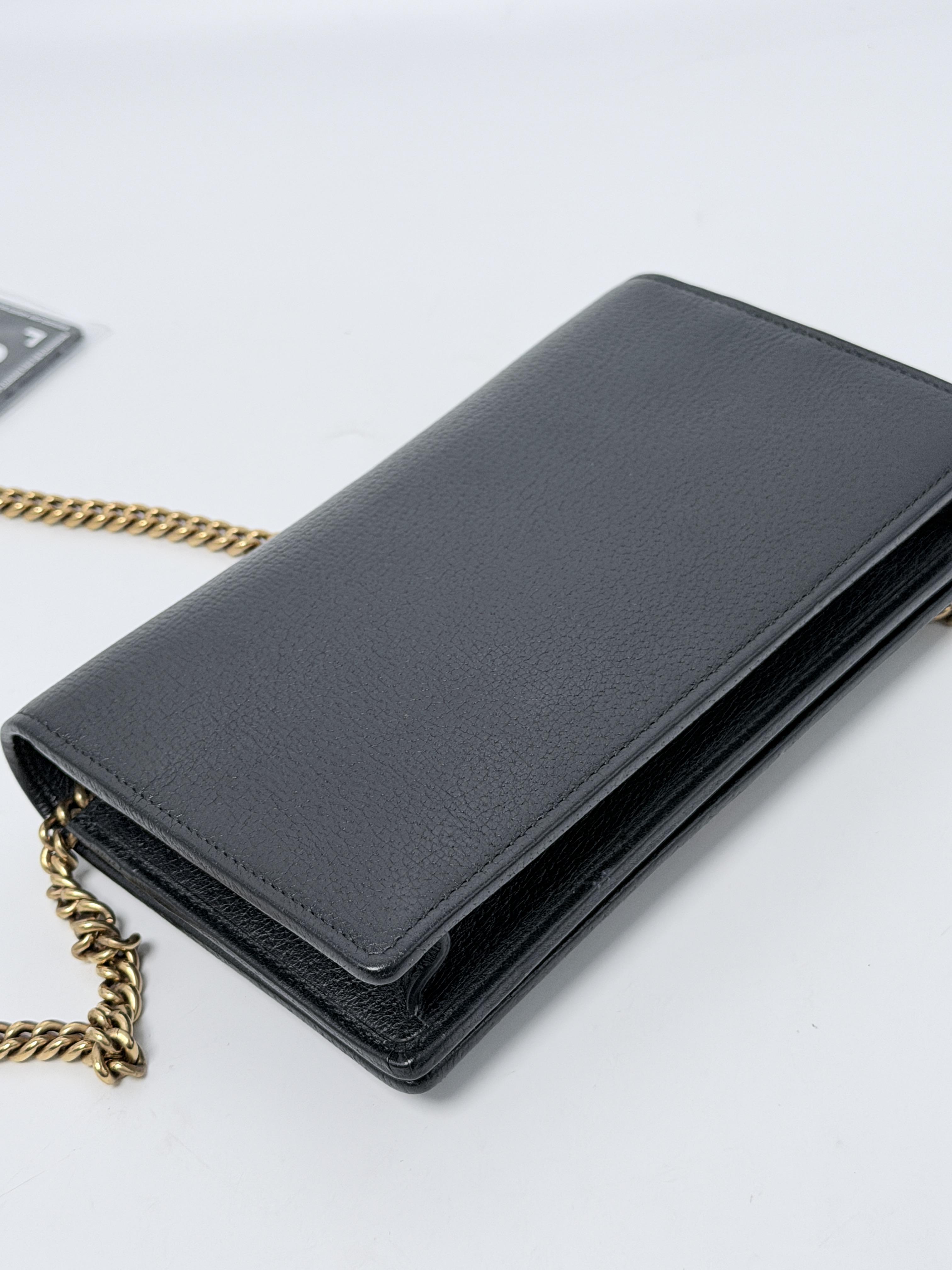 GG Marmont Wallet on Chain Crystal Embellished Flower Black Bag JD1158GG