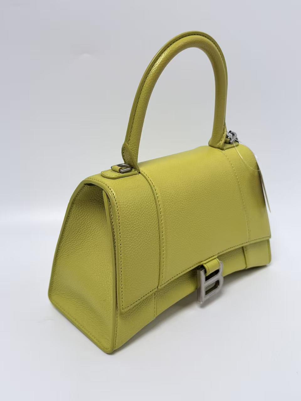 Box Calfskin Hourglass Small Top Handle Bag Lime/Yellow JD1370BB