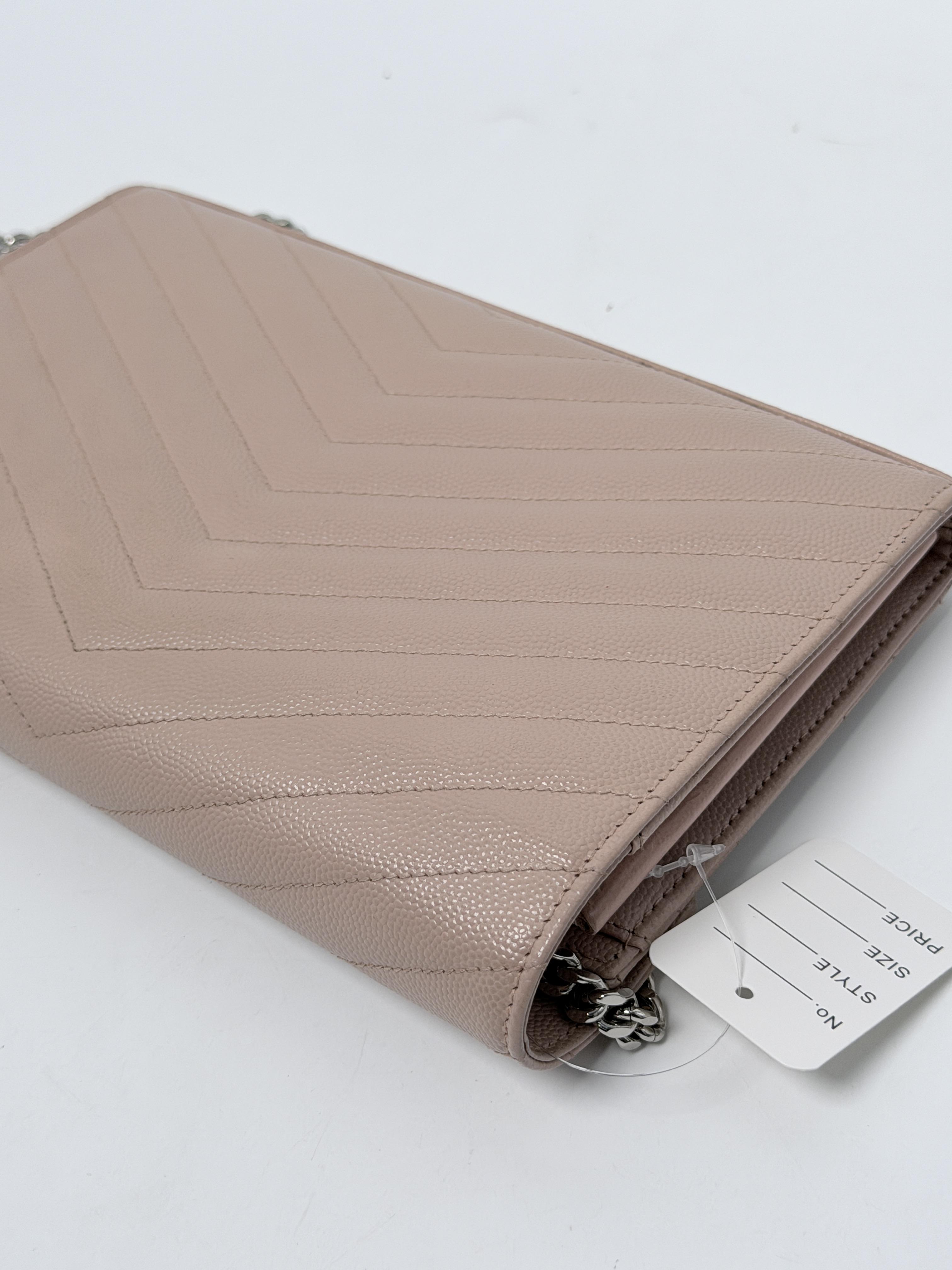 Saint Laurent Cassandre Envelope Chain Wallet Grain de Poudre Pink WOC Bag YSL P028YS