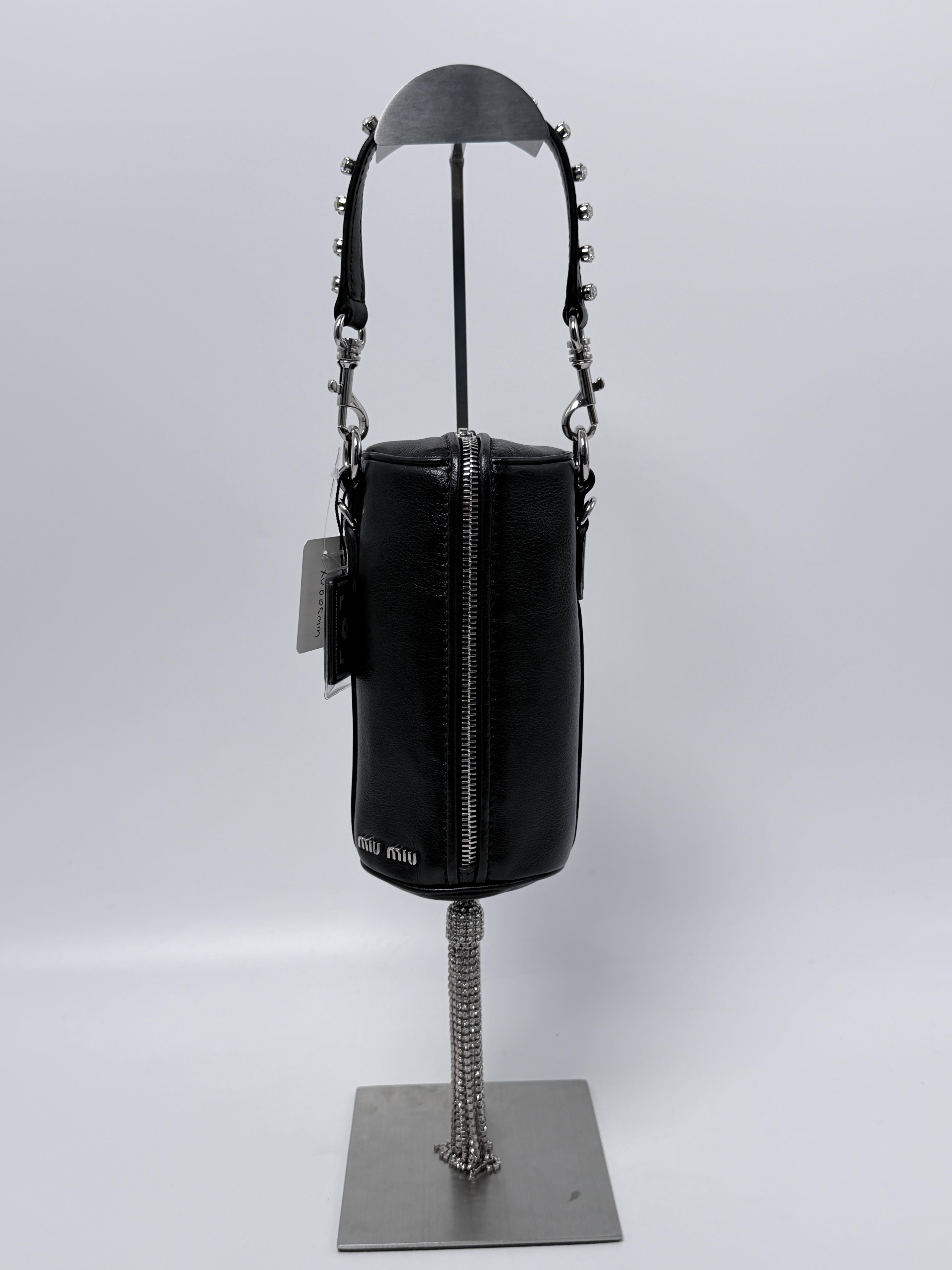 Black Cylinder Crossbody Shoulder Bag with Chain Tassel XU005MM