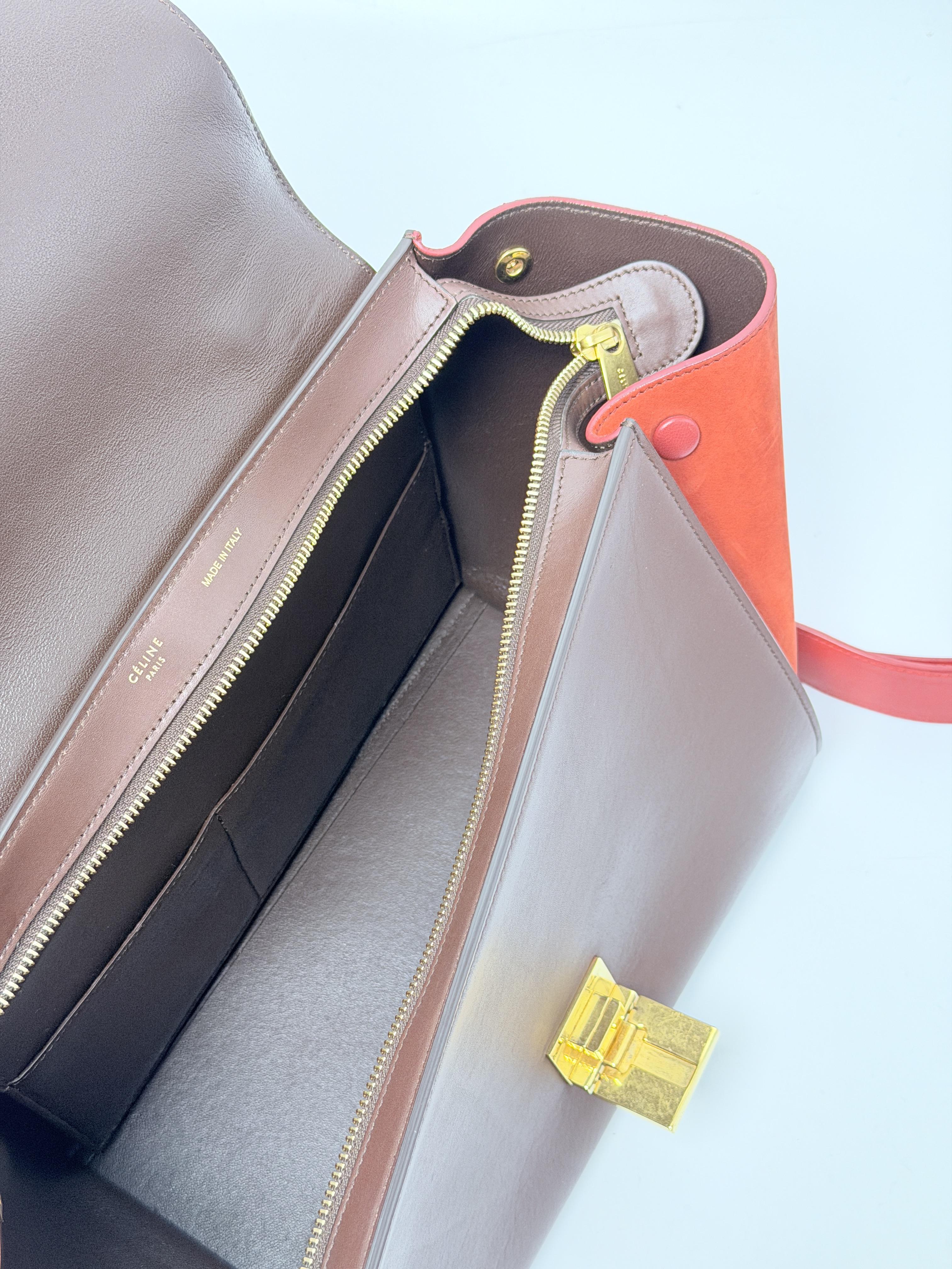 Tri Color Small Trapeze Suede Satchel Handle Handbag JD1576CE