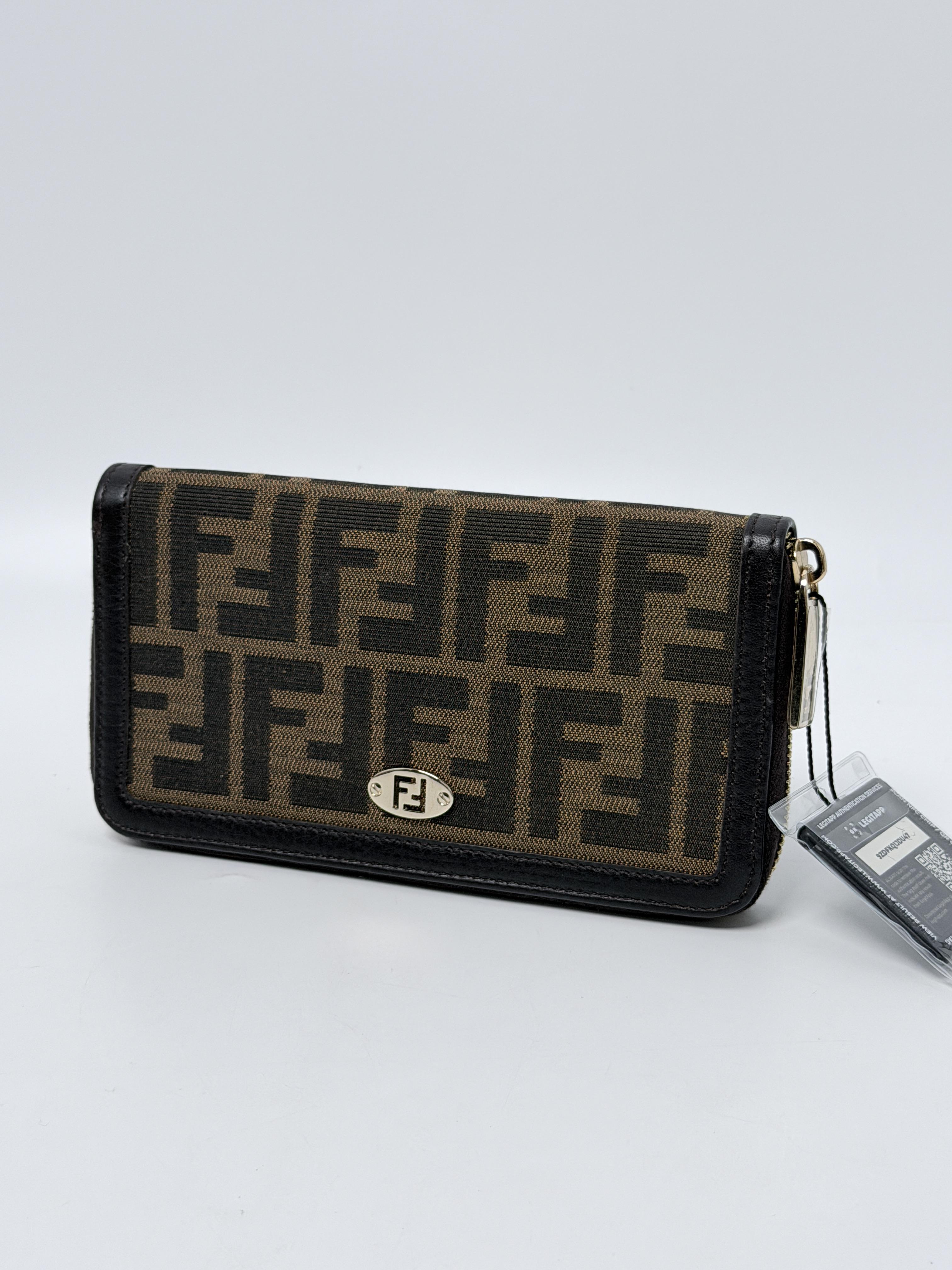 Zucca Zip Around Wallet Brown Black FF Monogram Long Clutch Purse JD1064FD