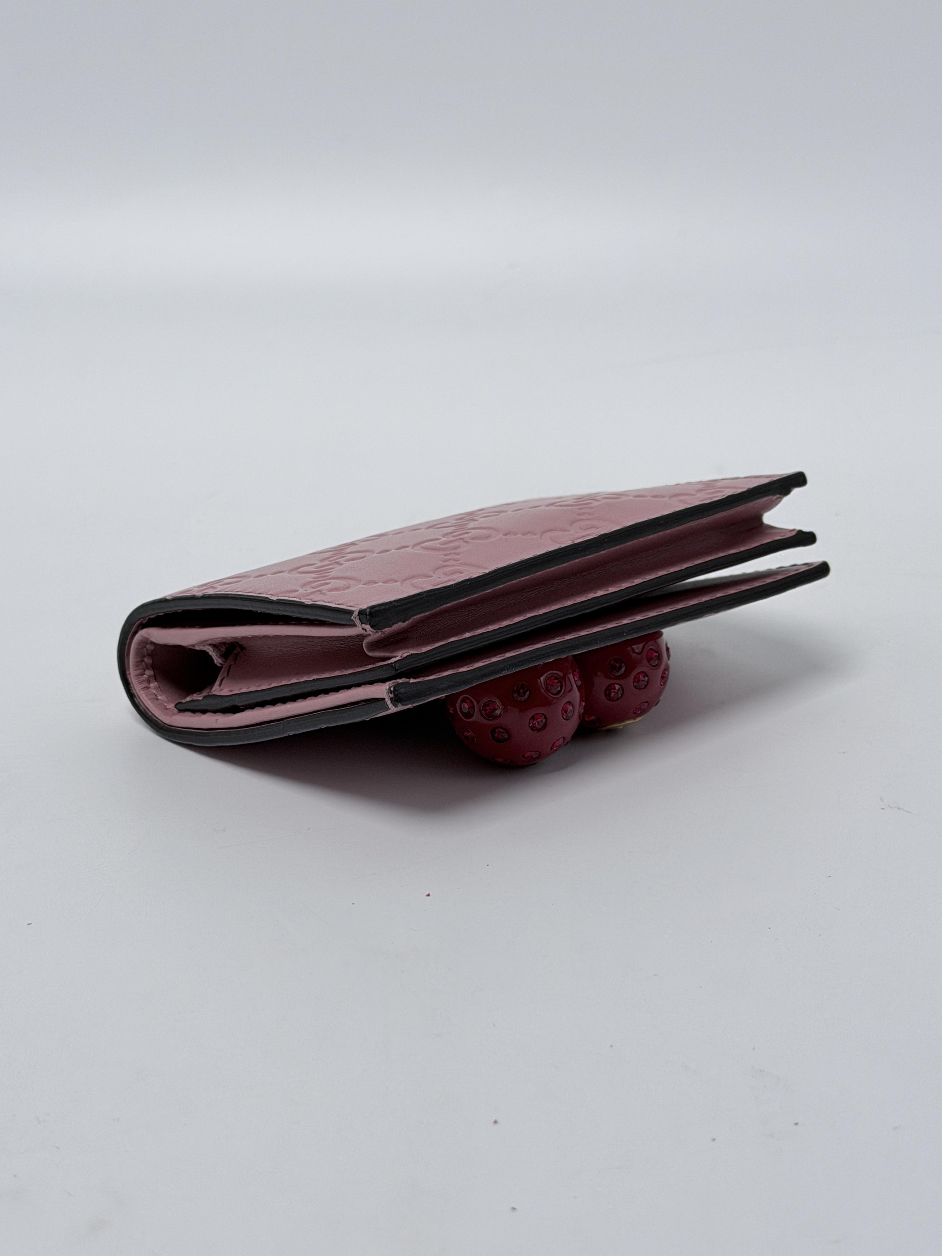 Japan Exclusive Pink Guccissima Cherry Bifold Card Case Wallet JD1572GG
