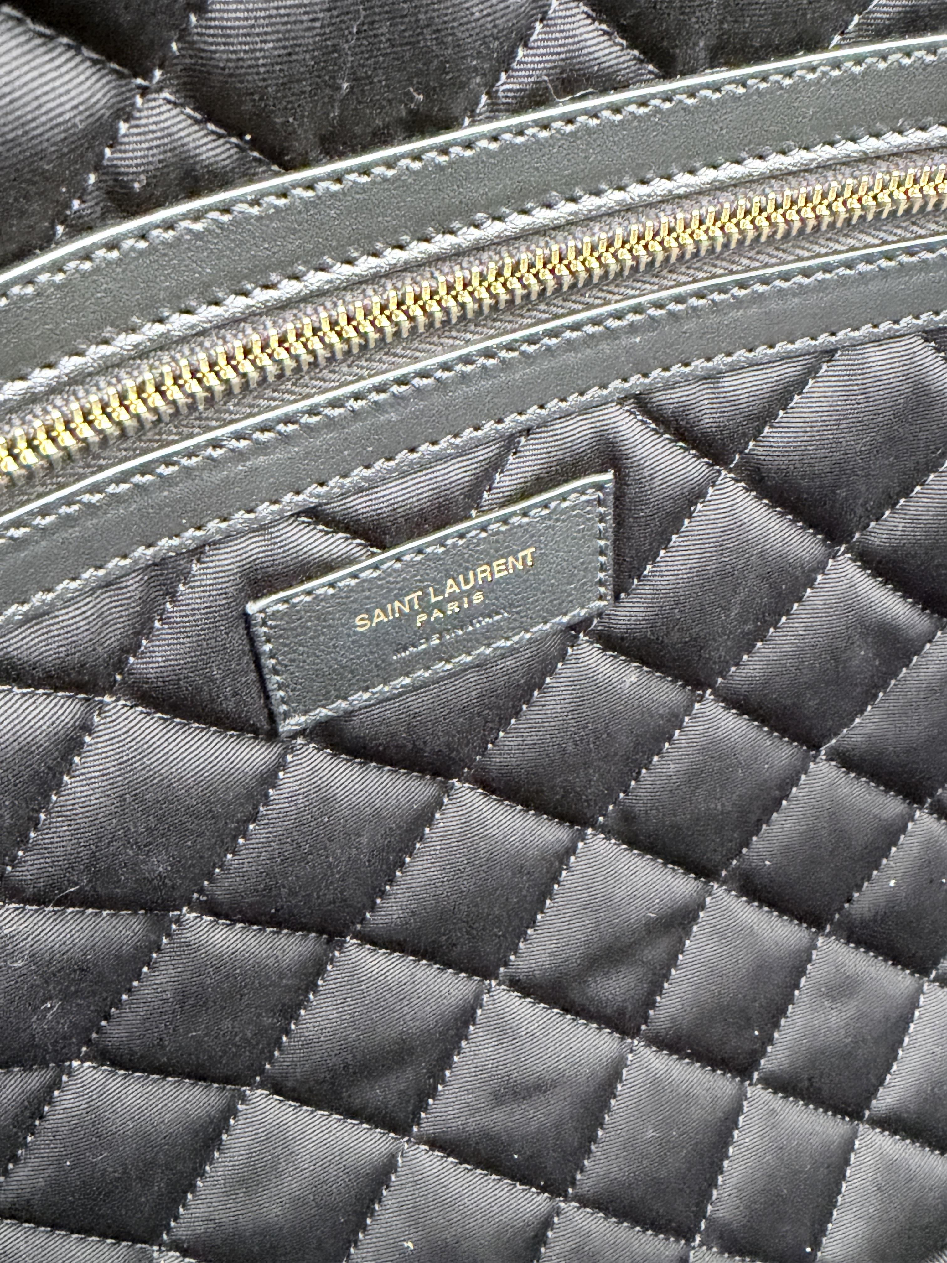 Saint Laurent Quilted Calfskin ES Giant Travel Bag Duffle Weekend Black FJ012YS