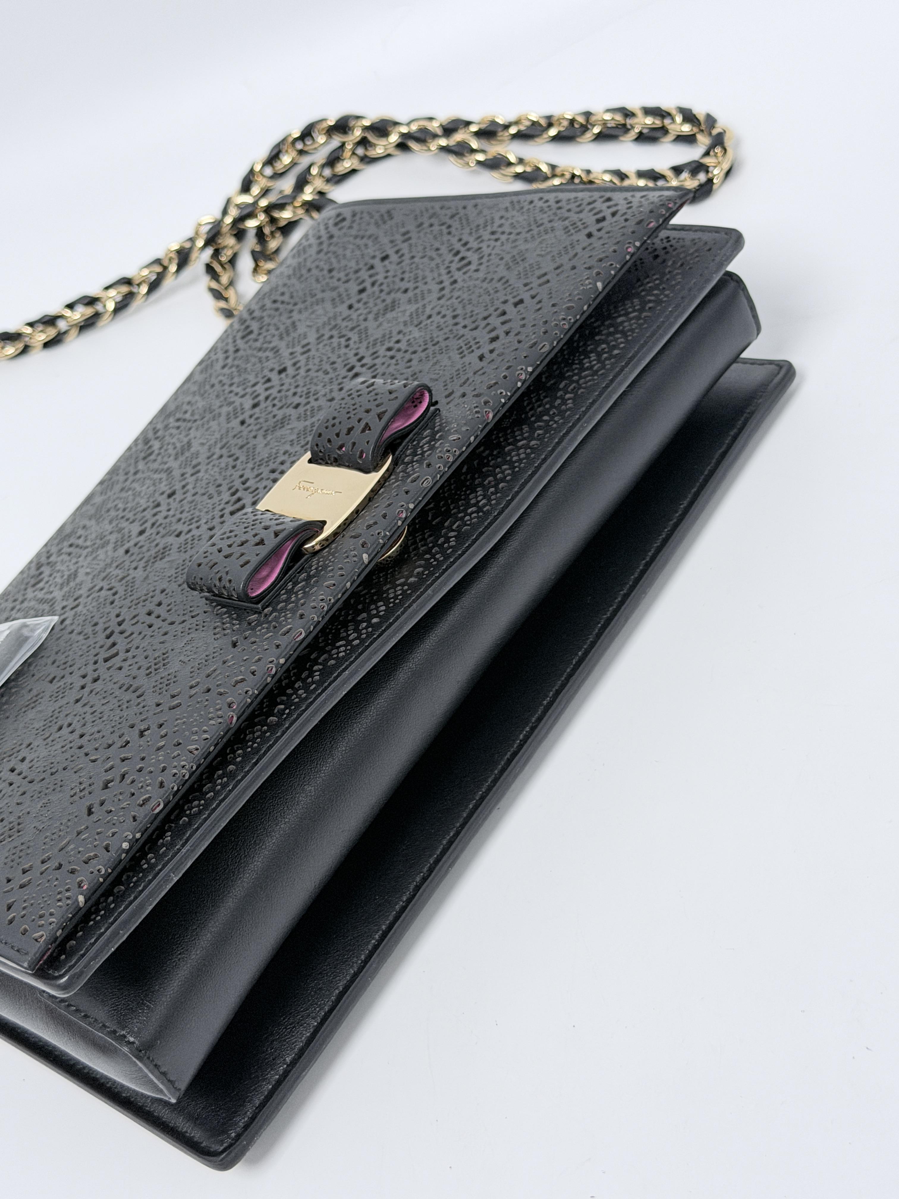 Ferragamo Laser Cut Miss Vara Ginny Chain Crossbody Bag JD1431FG