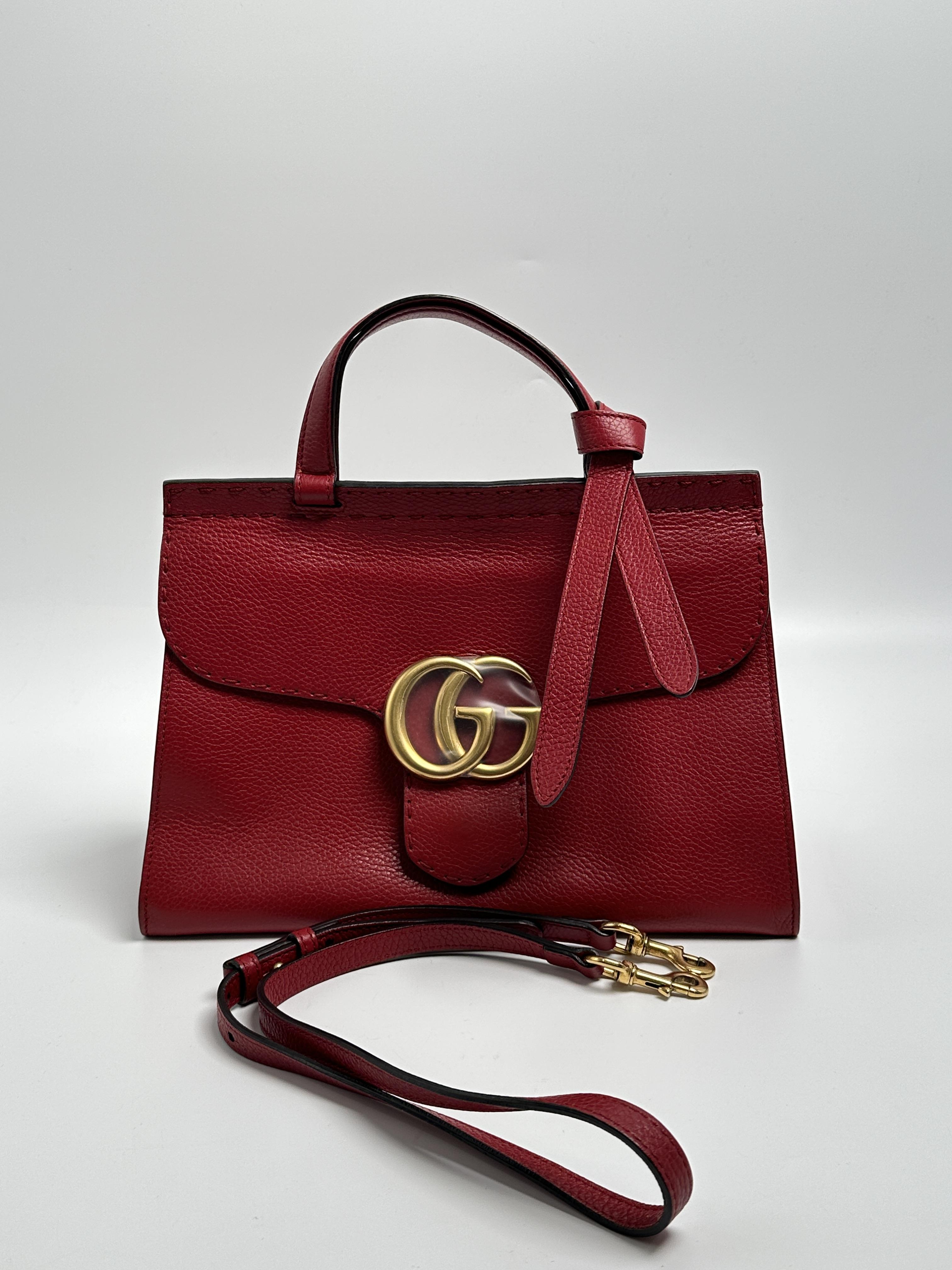 Pre-owned GUCCI leather Shoulder Bags GG Marmont Top Handle Shoulder Bag Red ZS074GG