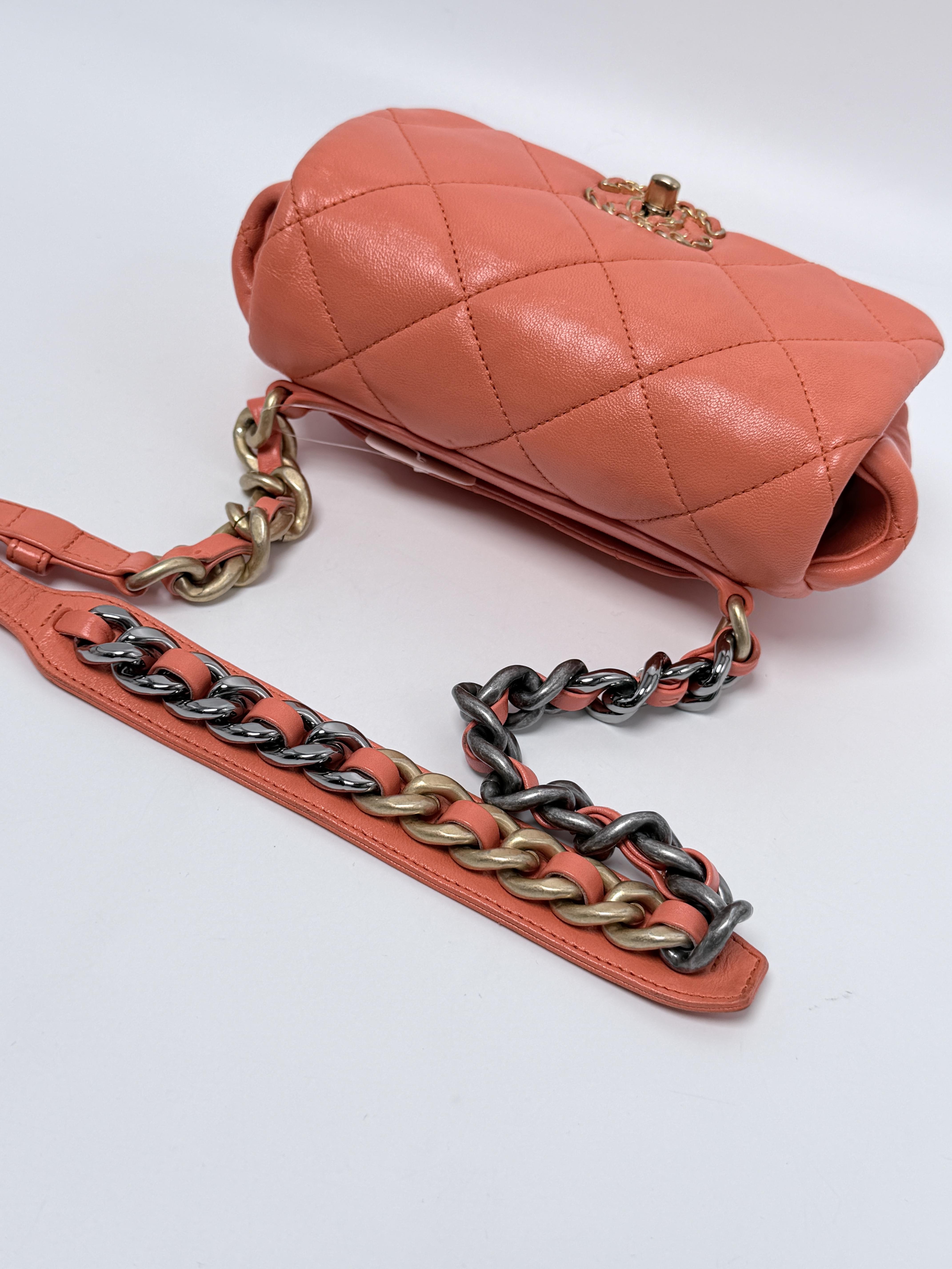19 Waist Belt Bag Orange Lambskin Gold Ruthenium Flap P056CC