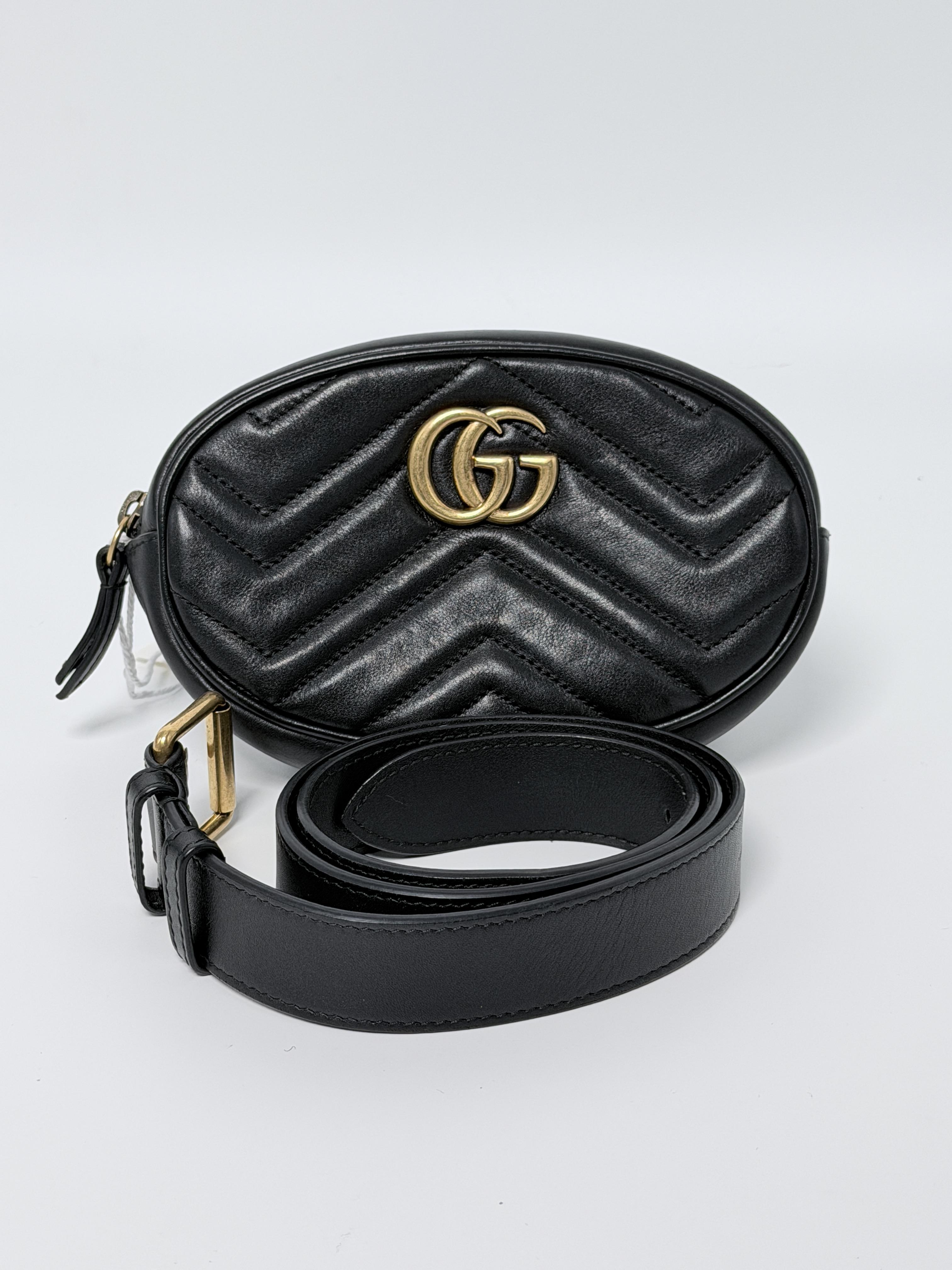 Pre-owned GUCCI Leather Belt Bags authentic Marmont matelassé belt bag P002GG