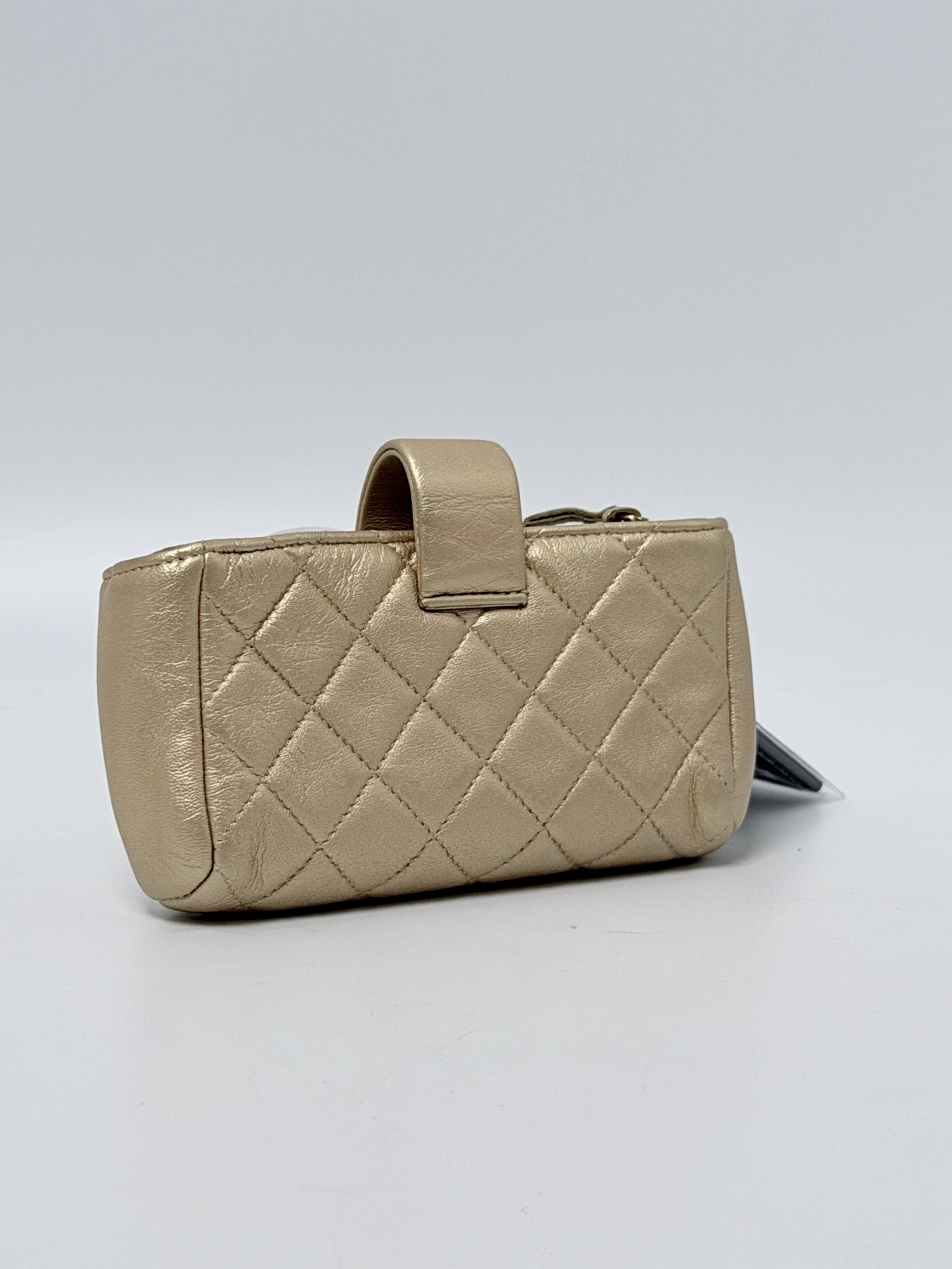 Champagne Gold Leather Quilted Cigarette Cover Case CC Logo GHW JD1154CC