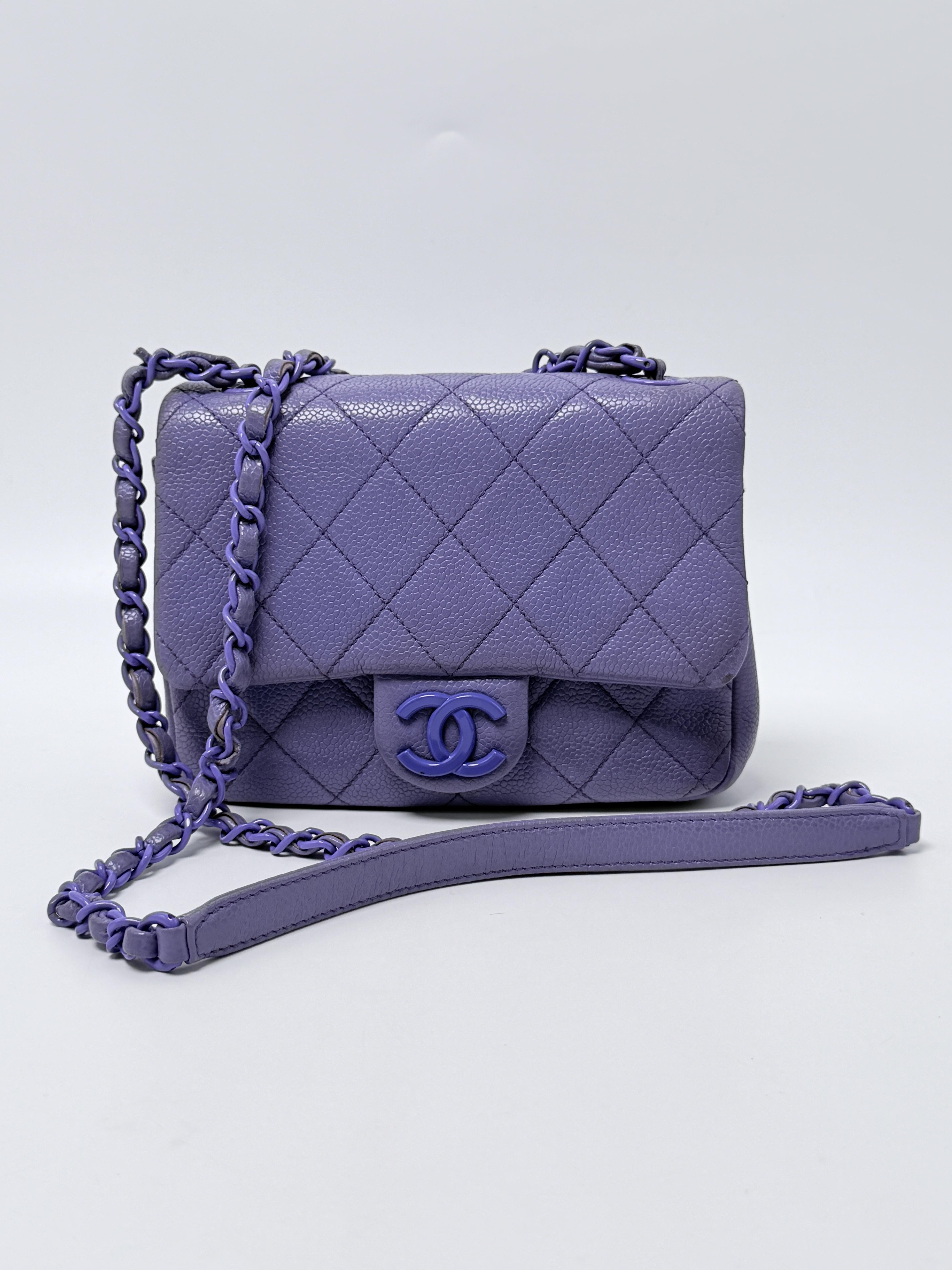 Purple Caviar Rectangular Mini Flap Tone on Tone Enamel Chain Bag ZS067CC