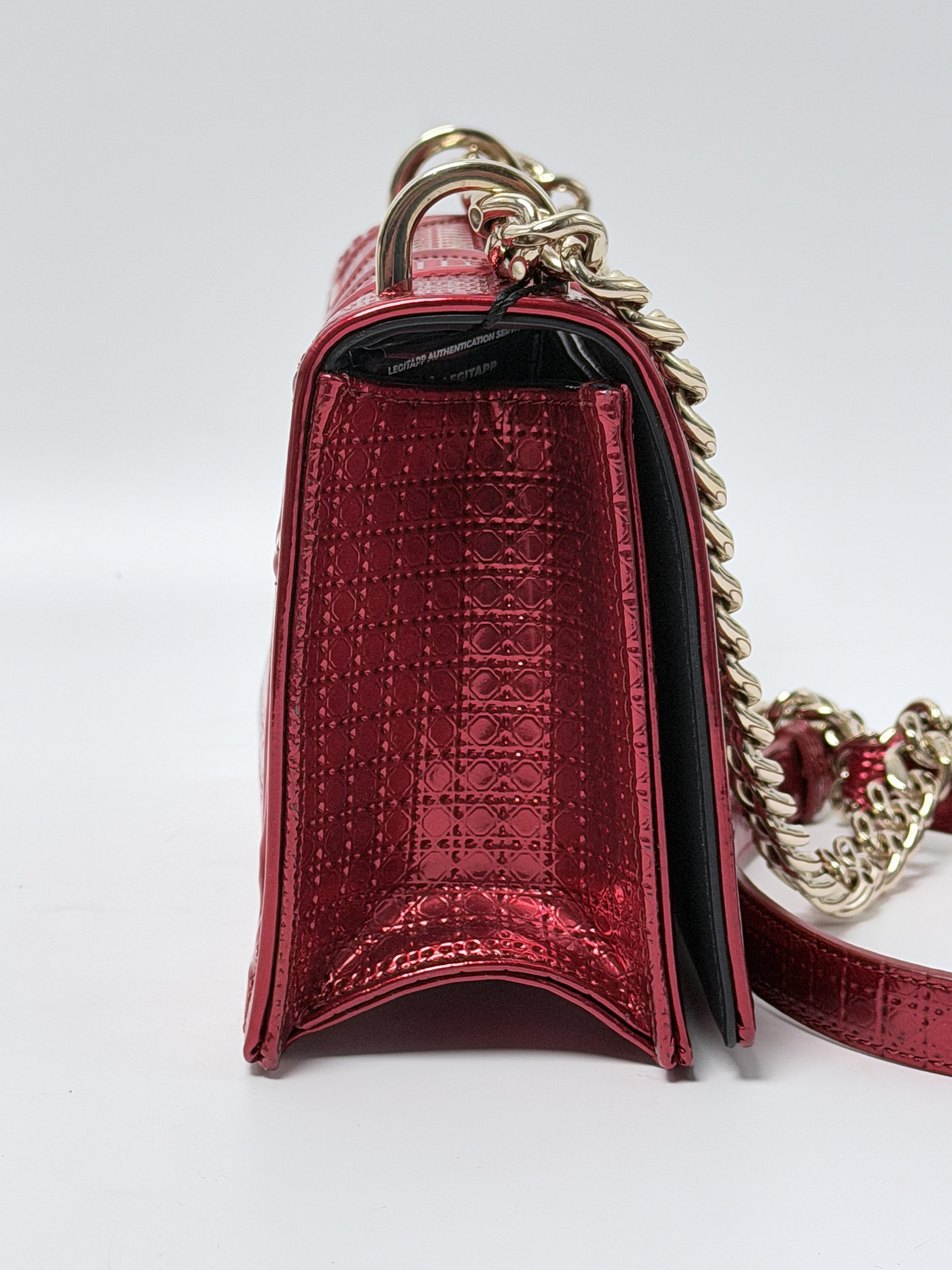 Christian Dior Micro Cannage Metallic Patent Diorama Flap Bag Red JD1652DR
