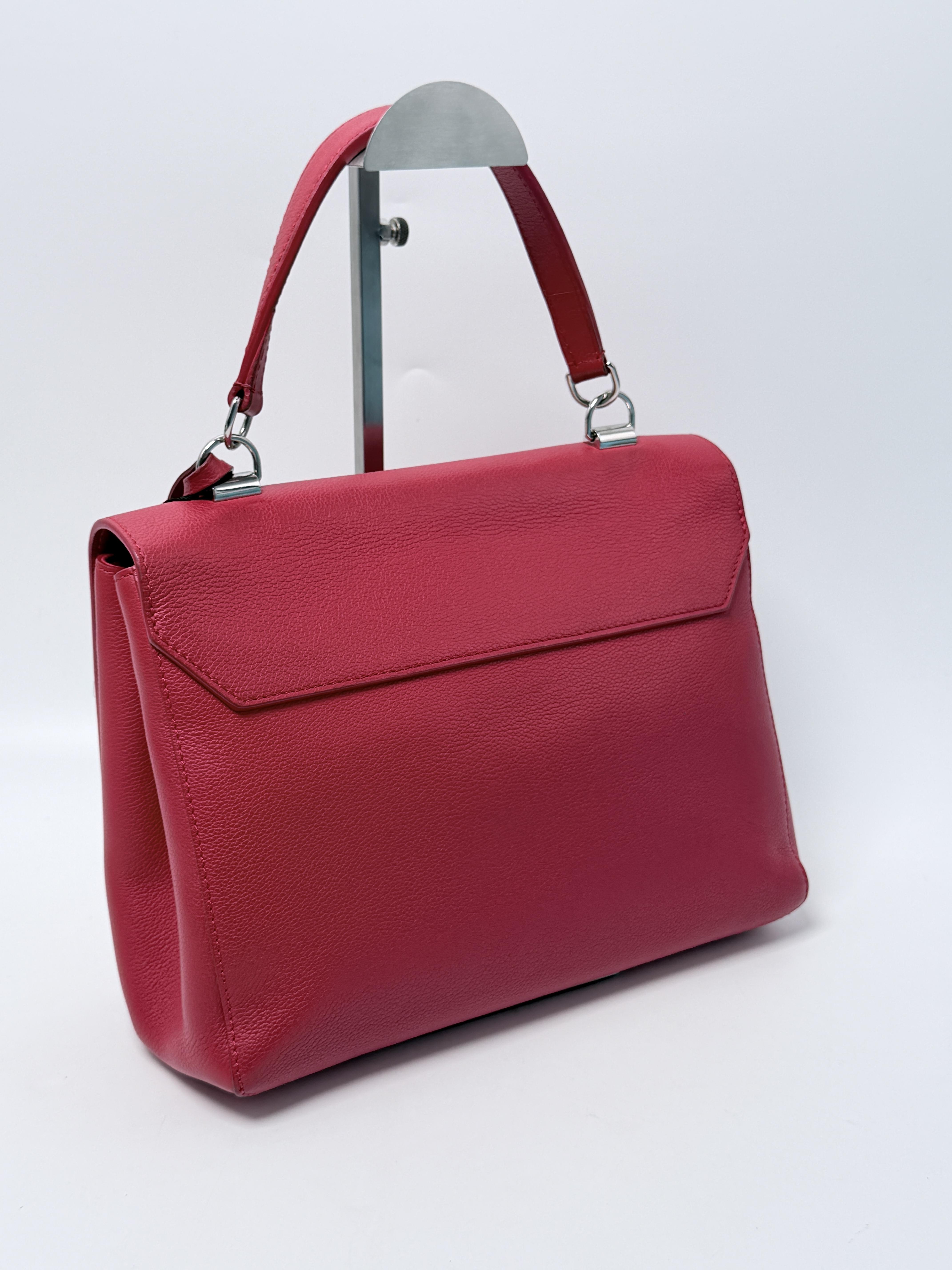 Lockme II Rubis Red Grained Calfskin Top Handle Crossbody Bag JD1506LV