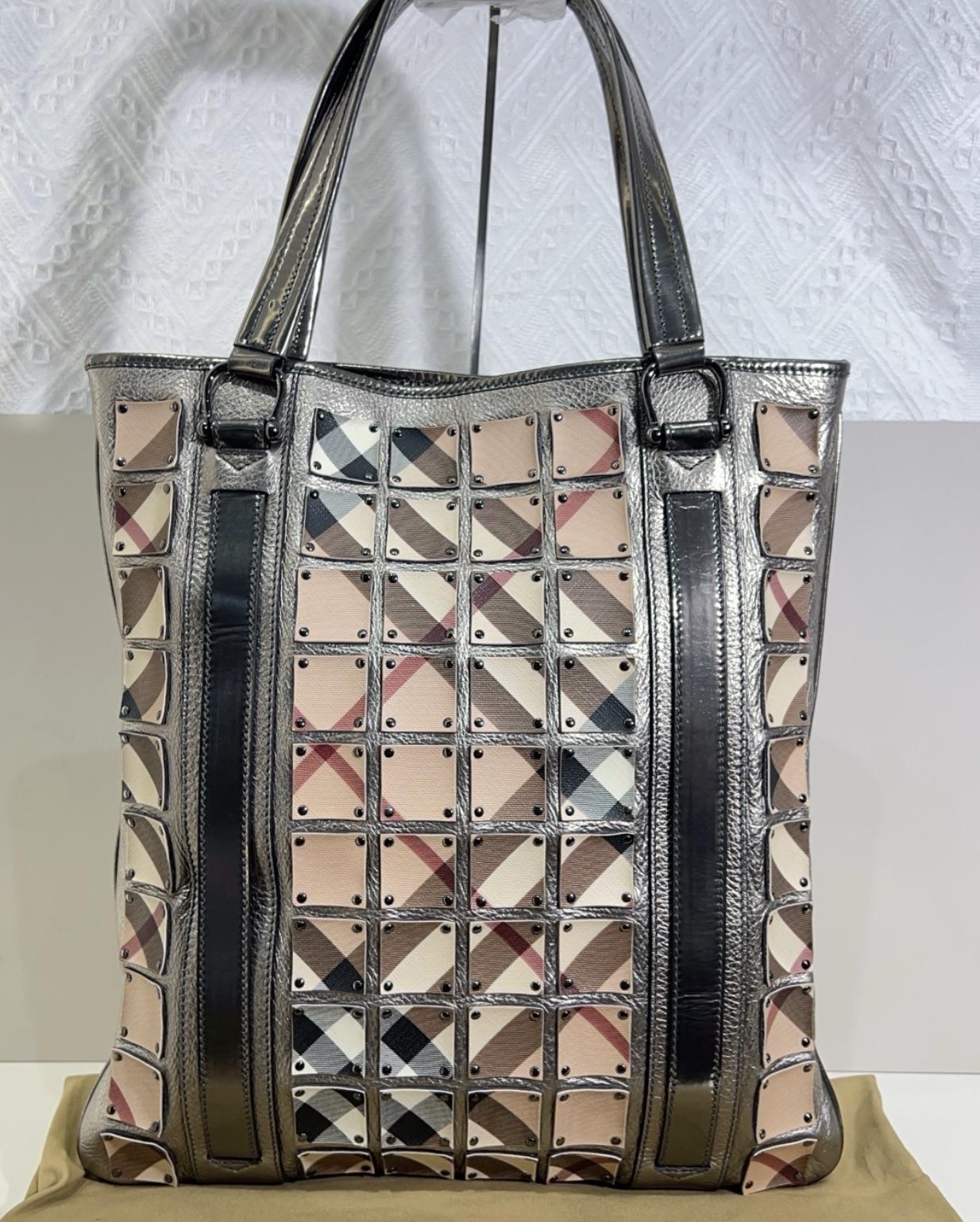 Supernova Check Canvas and Metallic Calfskin Brooke Warrior tote bag BR4JX