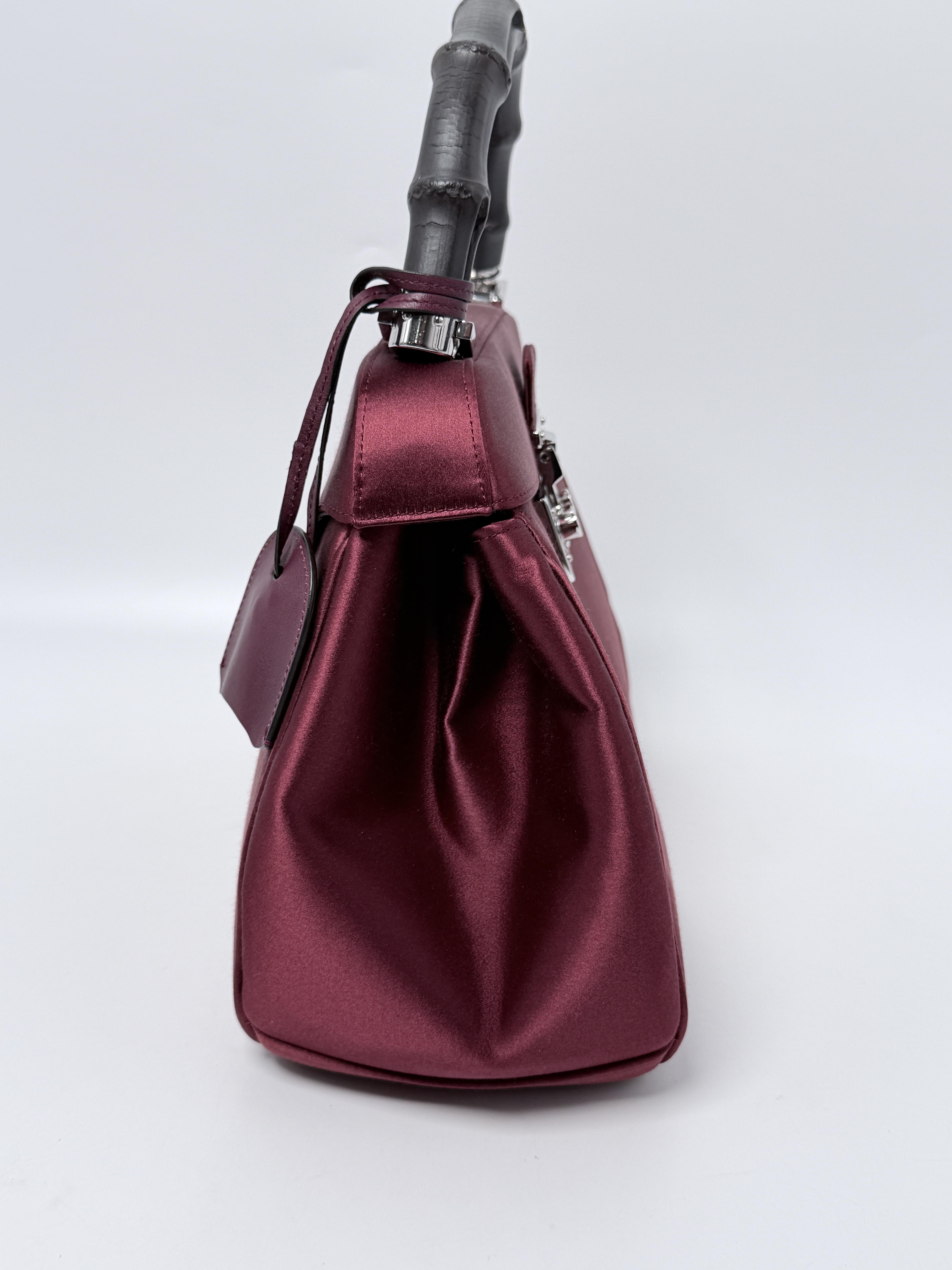 Lady Lock Bamboo Handle Bag Satin Burgundy Red Top Handle Flap Satchel JD1109GG