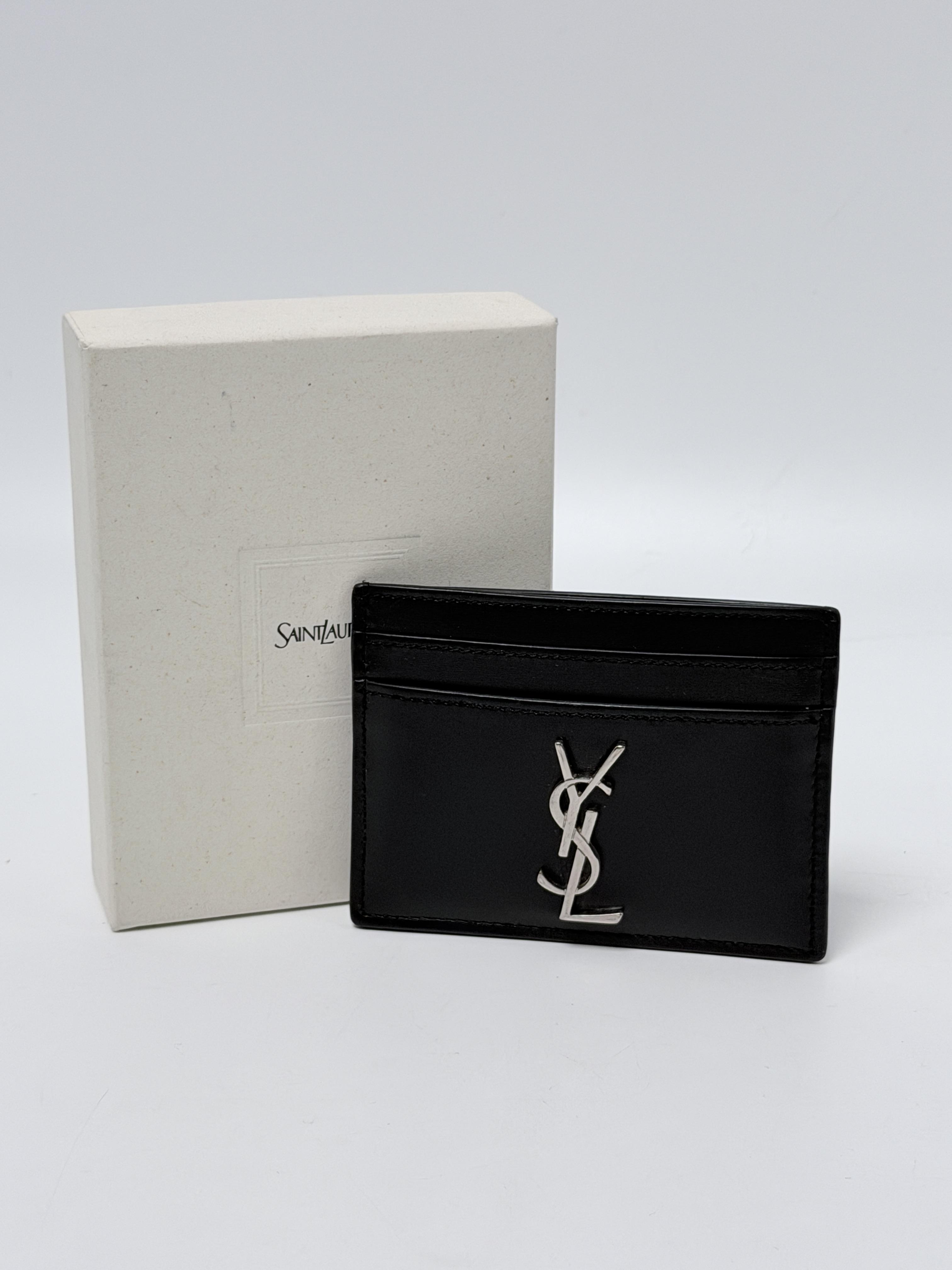 Saint Laurent Monogram Card Case Black Silver Hardware JD1355Y