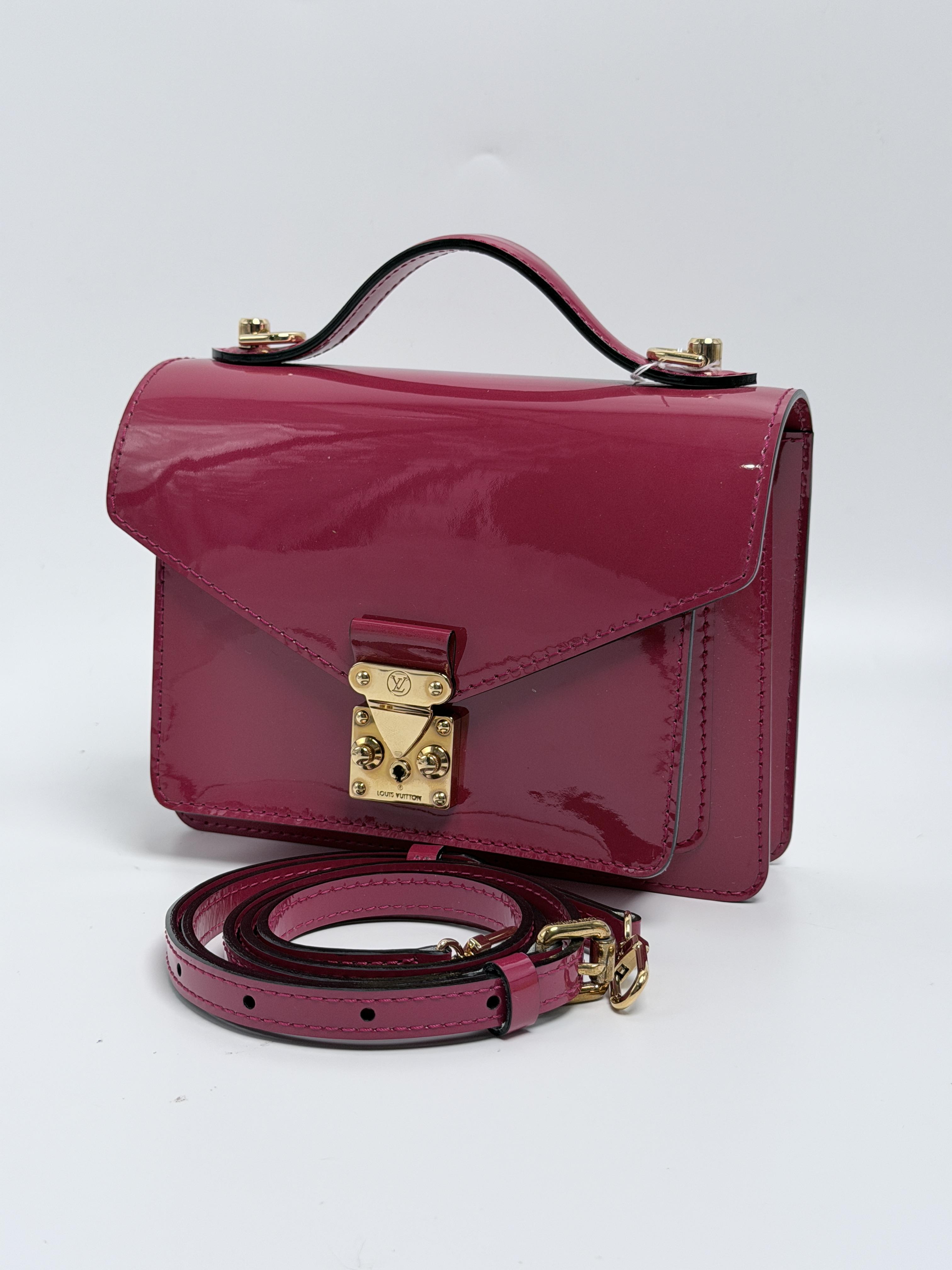 Pre-owned Louis Vuitton Leather Shoulder Bags Monceau BB Monogram Vernis Satchel Handle Handbag Crossbody Bag Rose Indien JE481LV