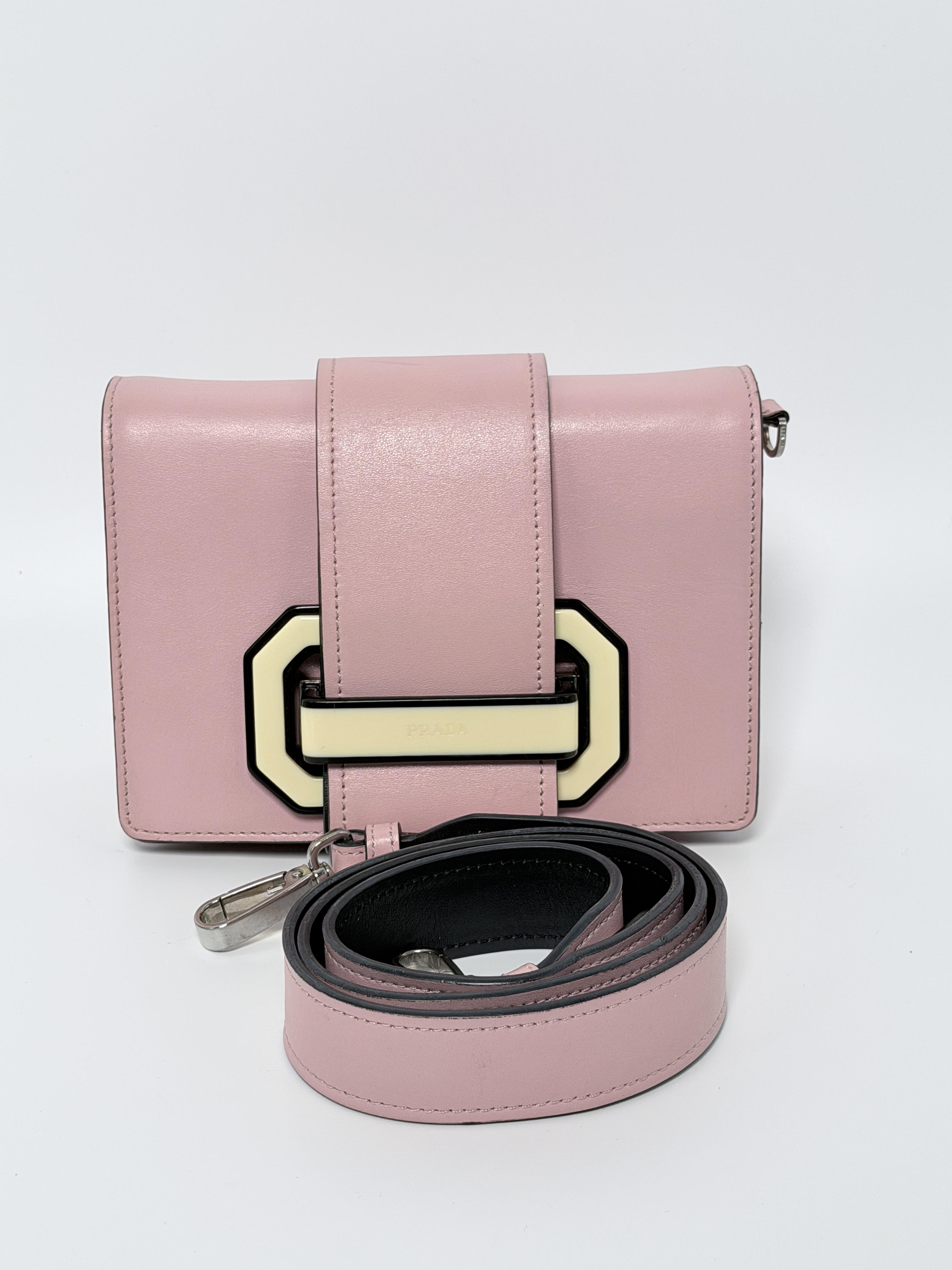 Pre-owned PRADA Leather Crossbody Bags City Calf Plex Ribbon Shoulder Bag Crossbody Handbag Clutch Authentic PR14JX