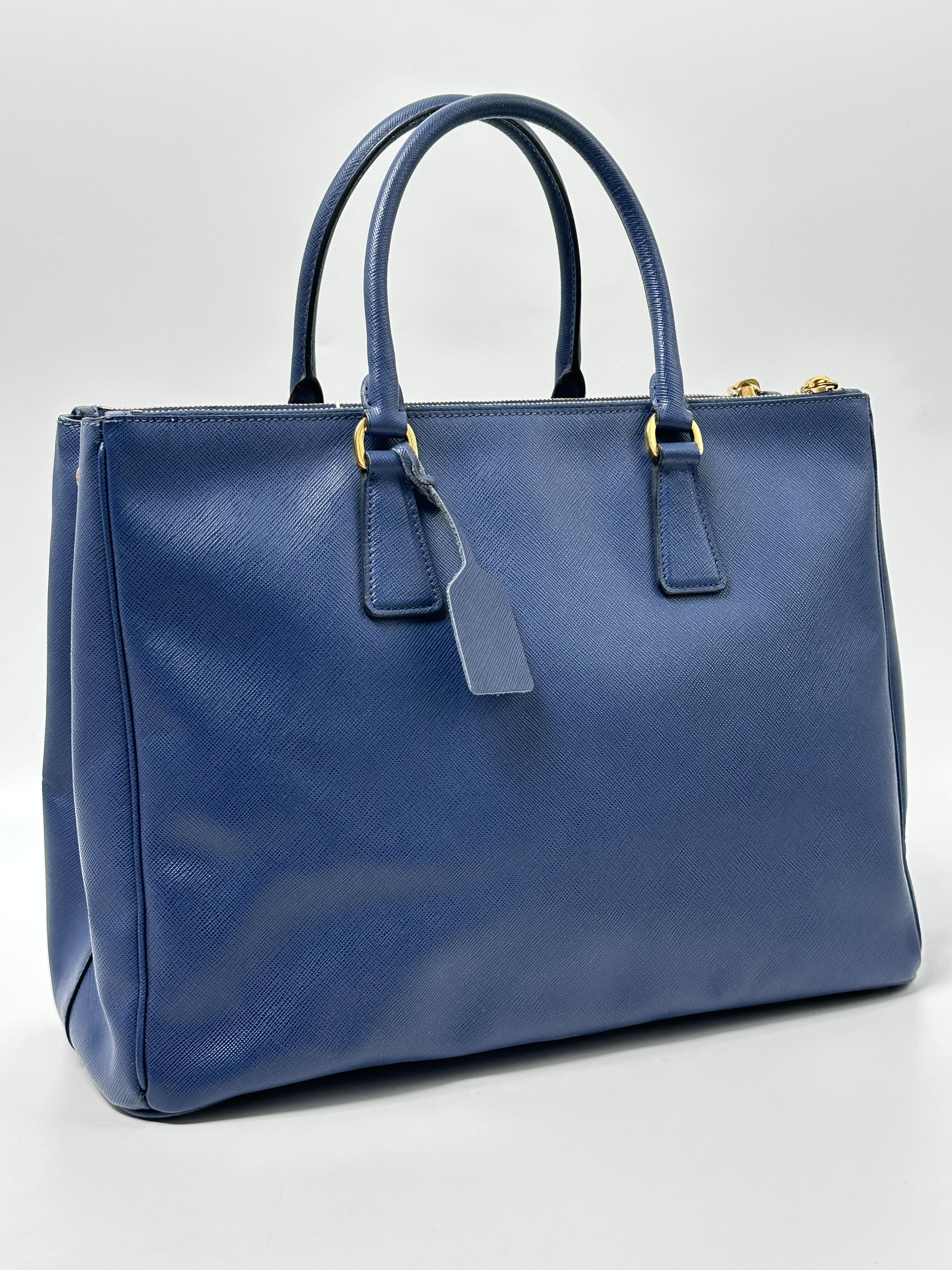 Pre-owned PRADA LEATHER Tote Bags Blue Saffiano Galleria Tote Bag Top Handle Handbag JE273PD