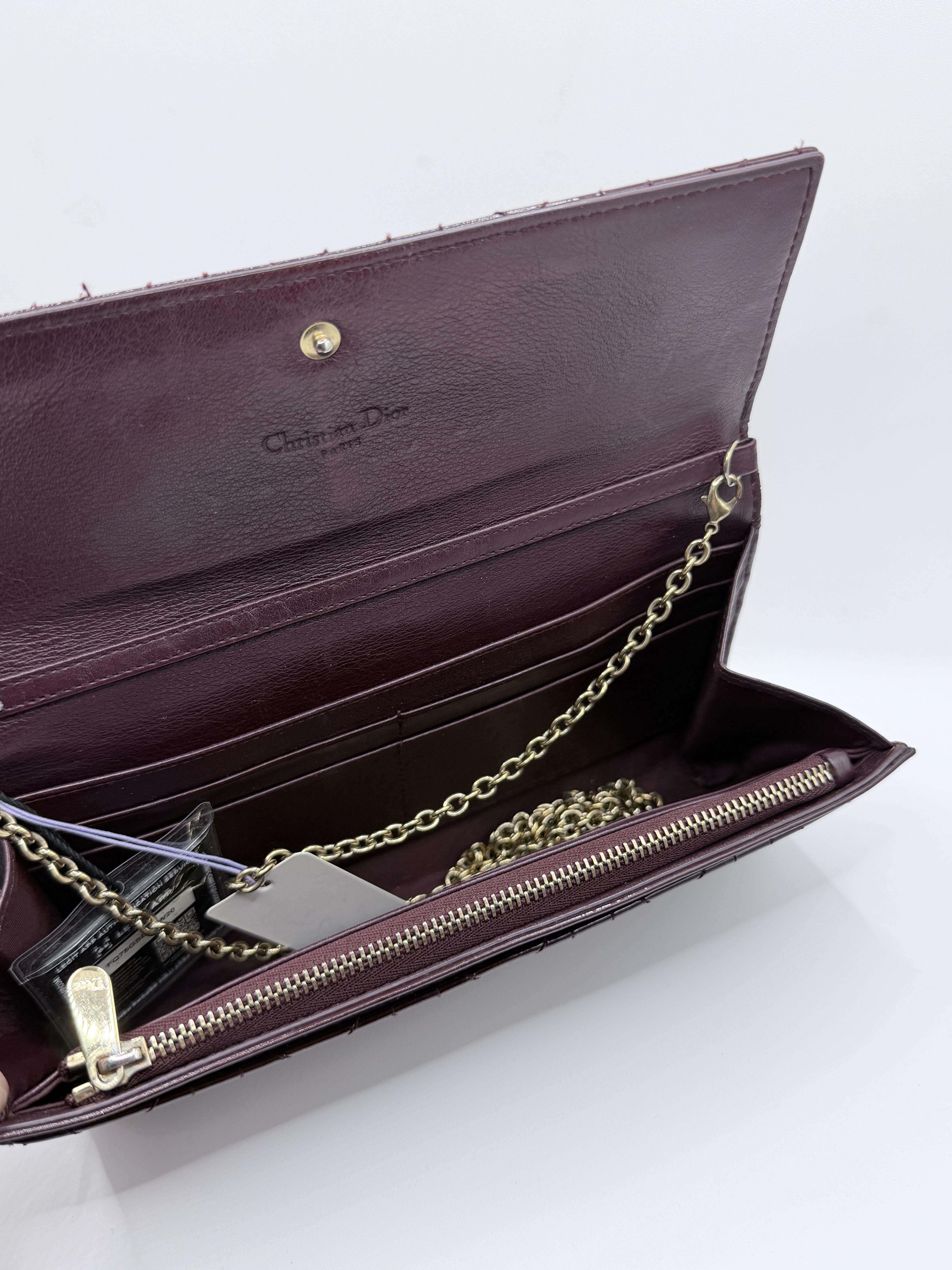 Pre-owned Dior Leather Shoulder Bags Christian Lady Rendezvous Wallet On Chain Patent Cannage Long Wallet SH515DR