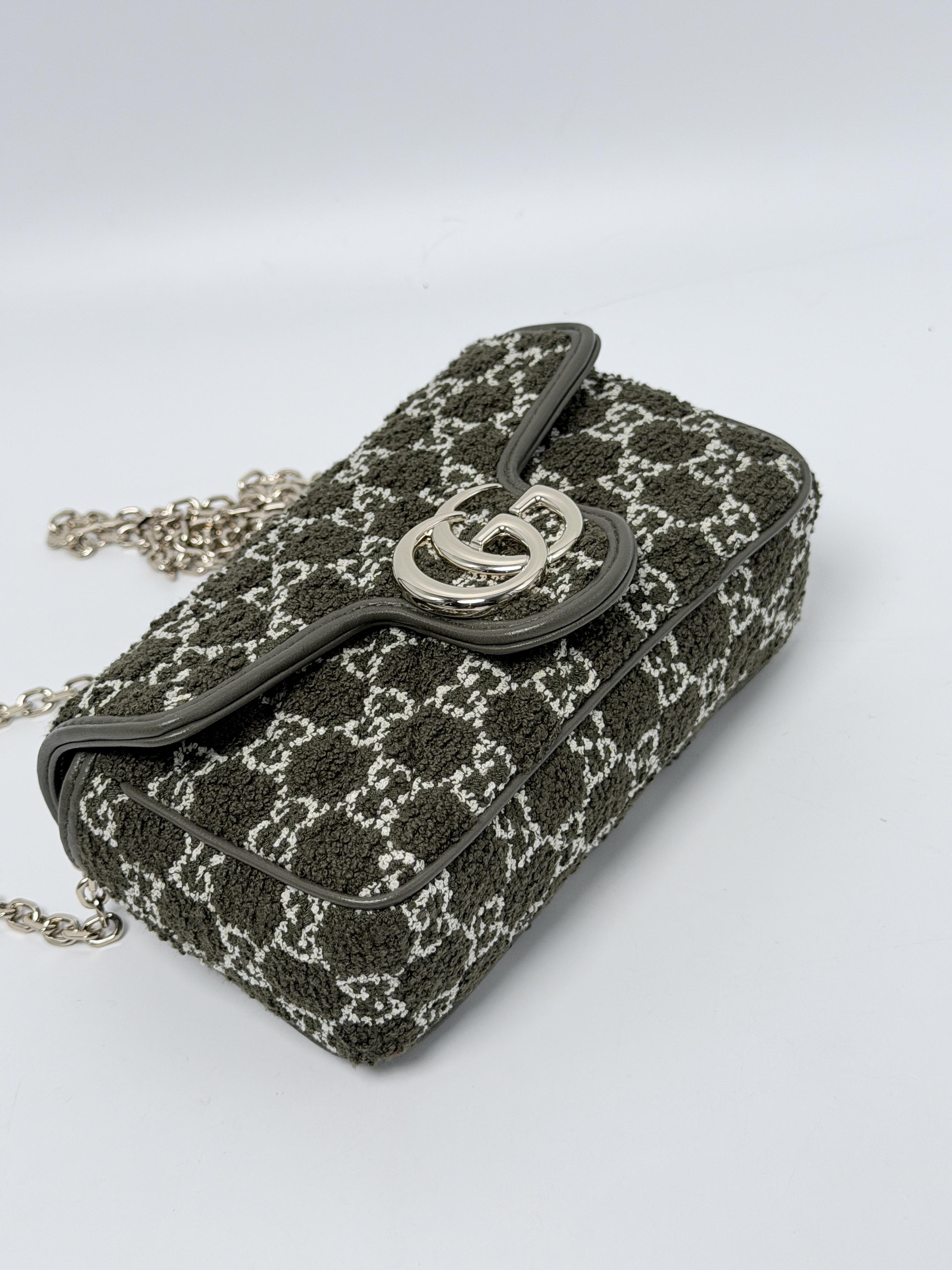 GG Marmont Super Mini Olive Green Denim Shoulder Bag HB020GG