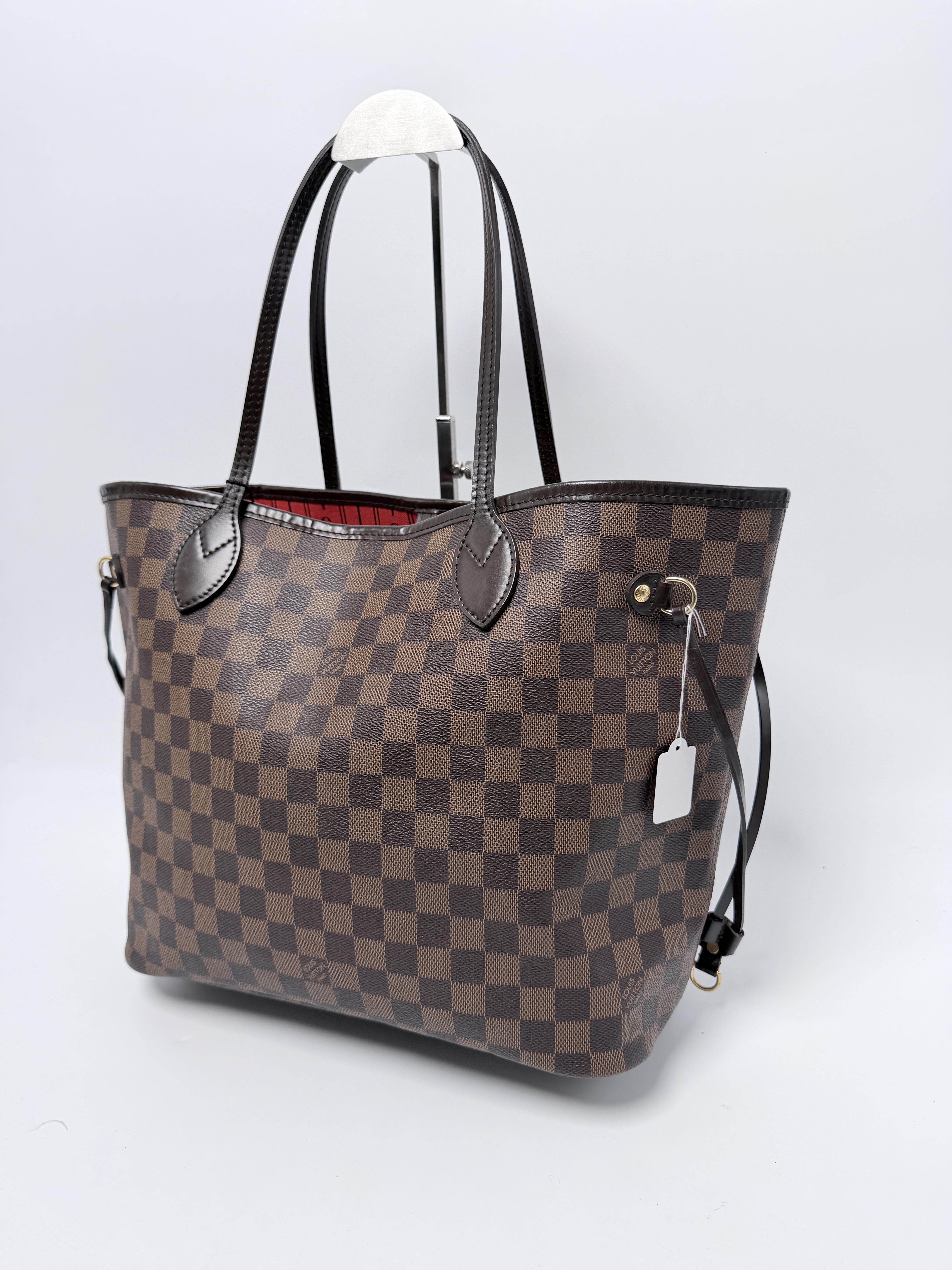 Damier Ebene Neverfull MM Tote Bag Shoulder Handbag Red Interior JE768LV