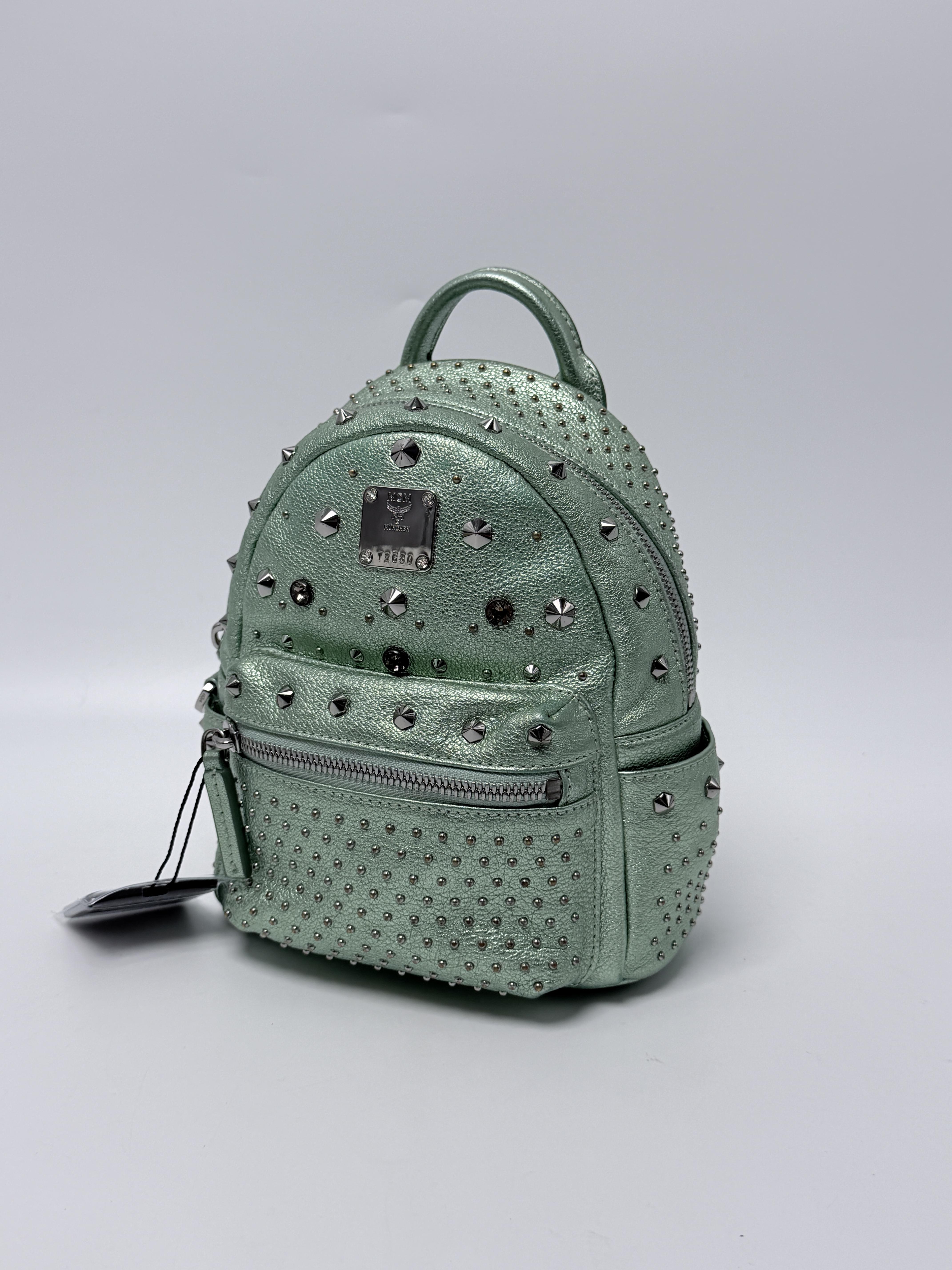 Stark Bebe Boo X Mini Metallic Mint Green Studded Backpack 2WAY Bag JD1586MCM