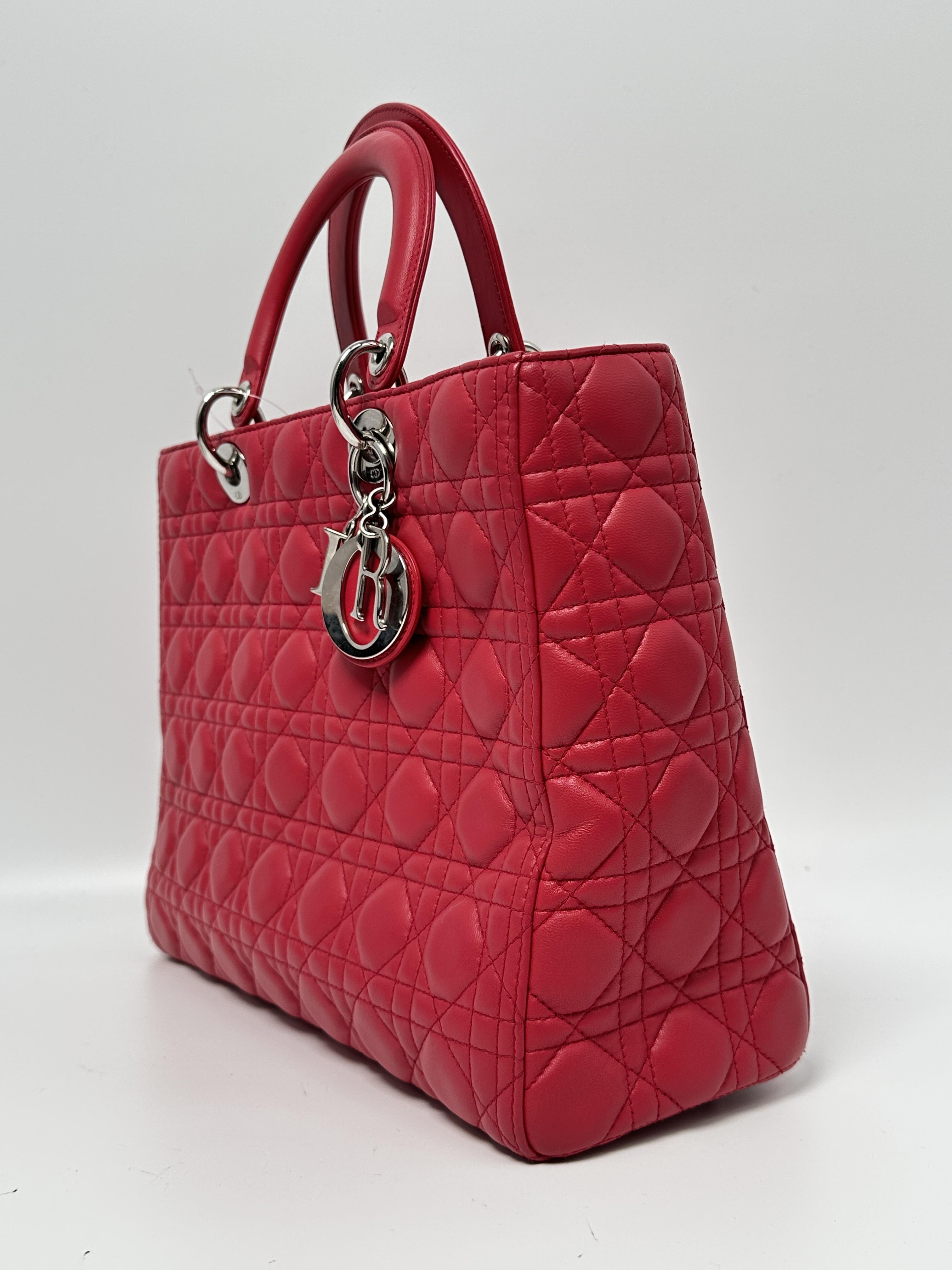 Christian Large Lady Cannage Lambskin Red Silver Hardware HB005CD