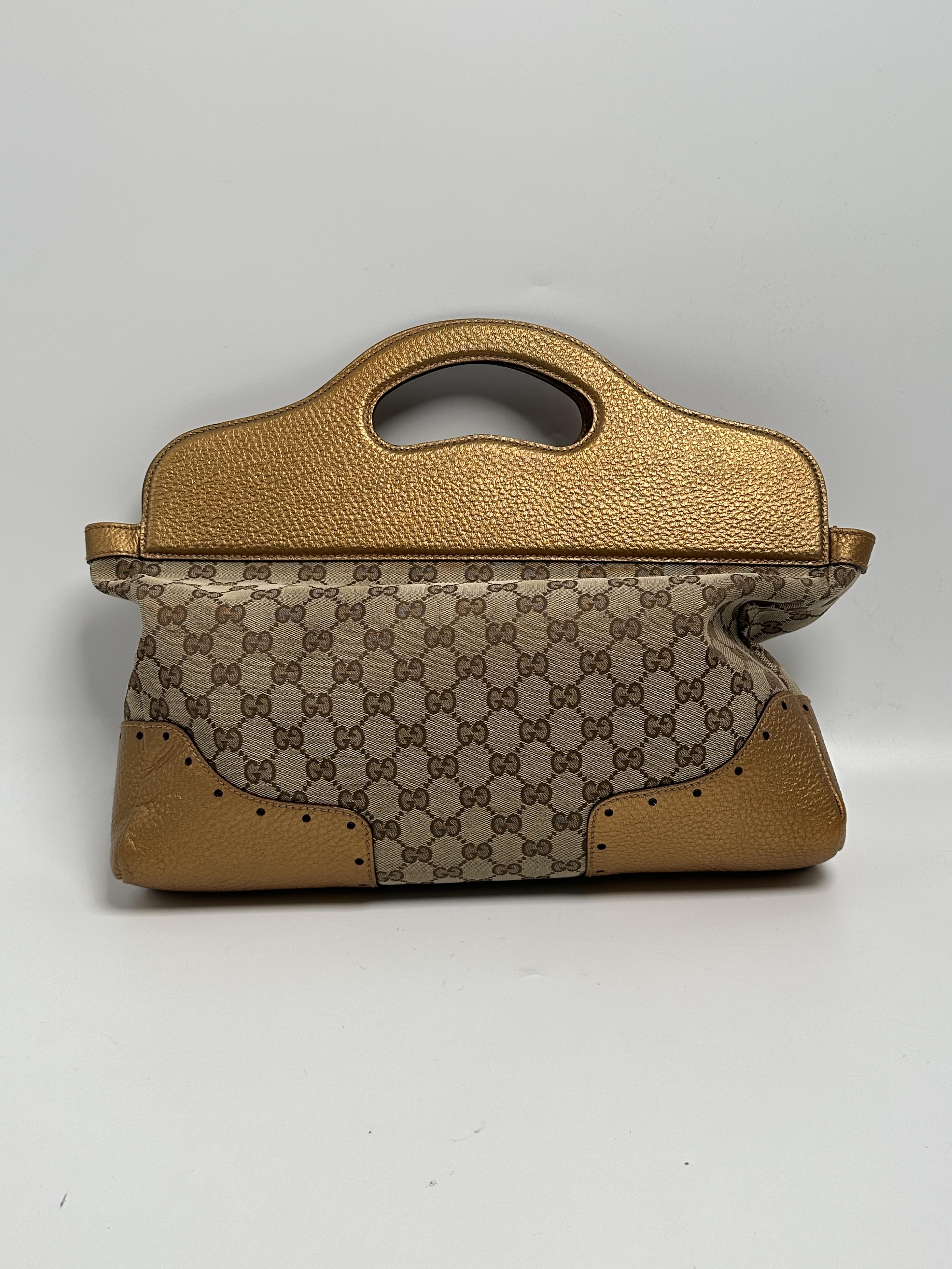 GG Punch Top Handle Bag Metallic Gold Leather Trim JD433GG
